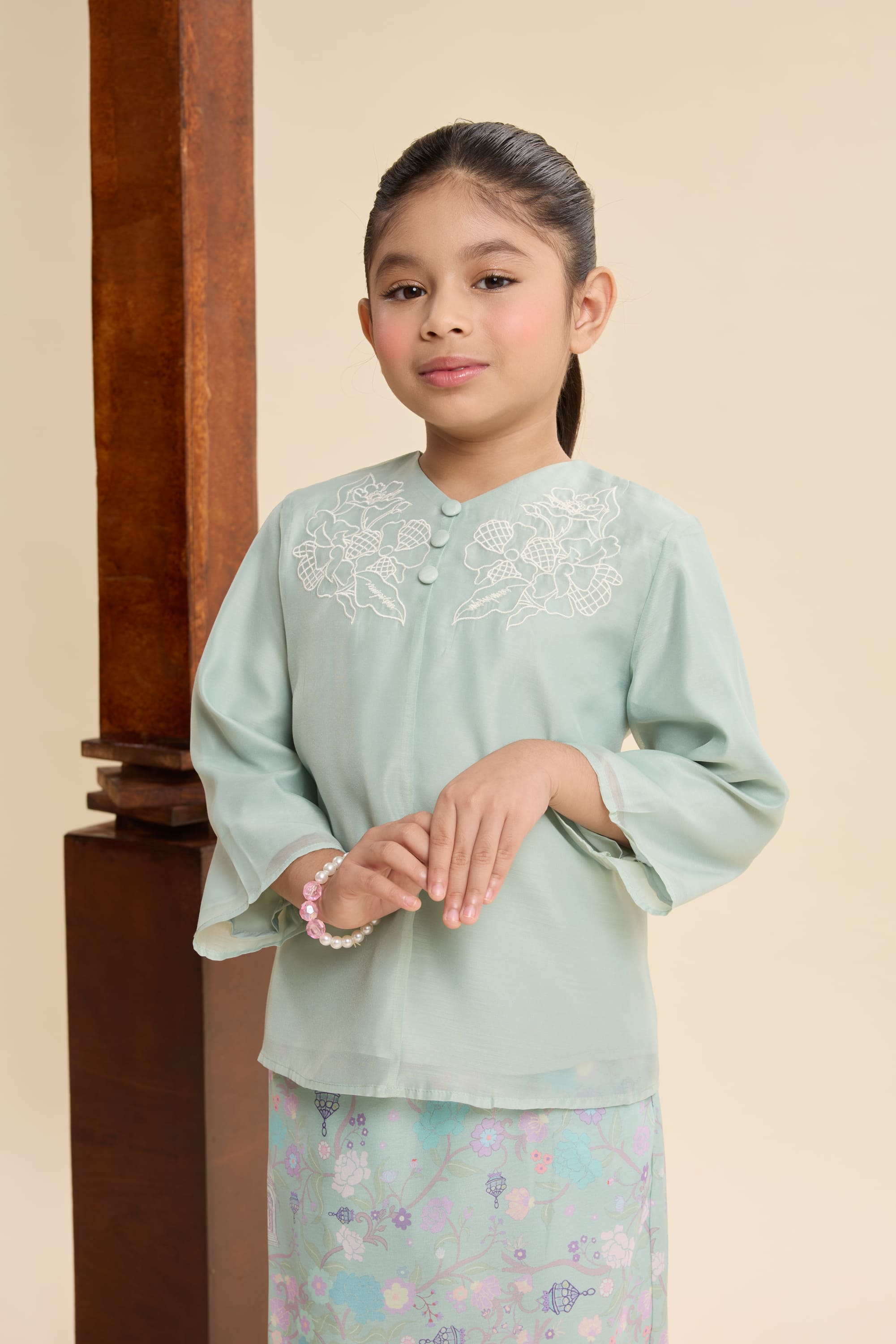 Maya Mint Green Mini Embroidered Kurung Set