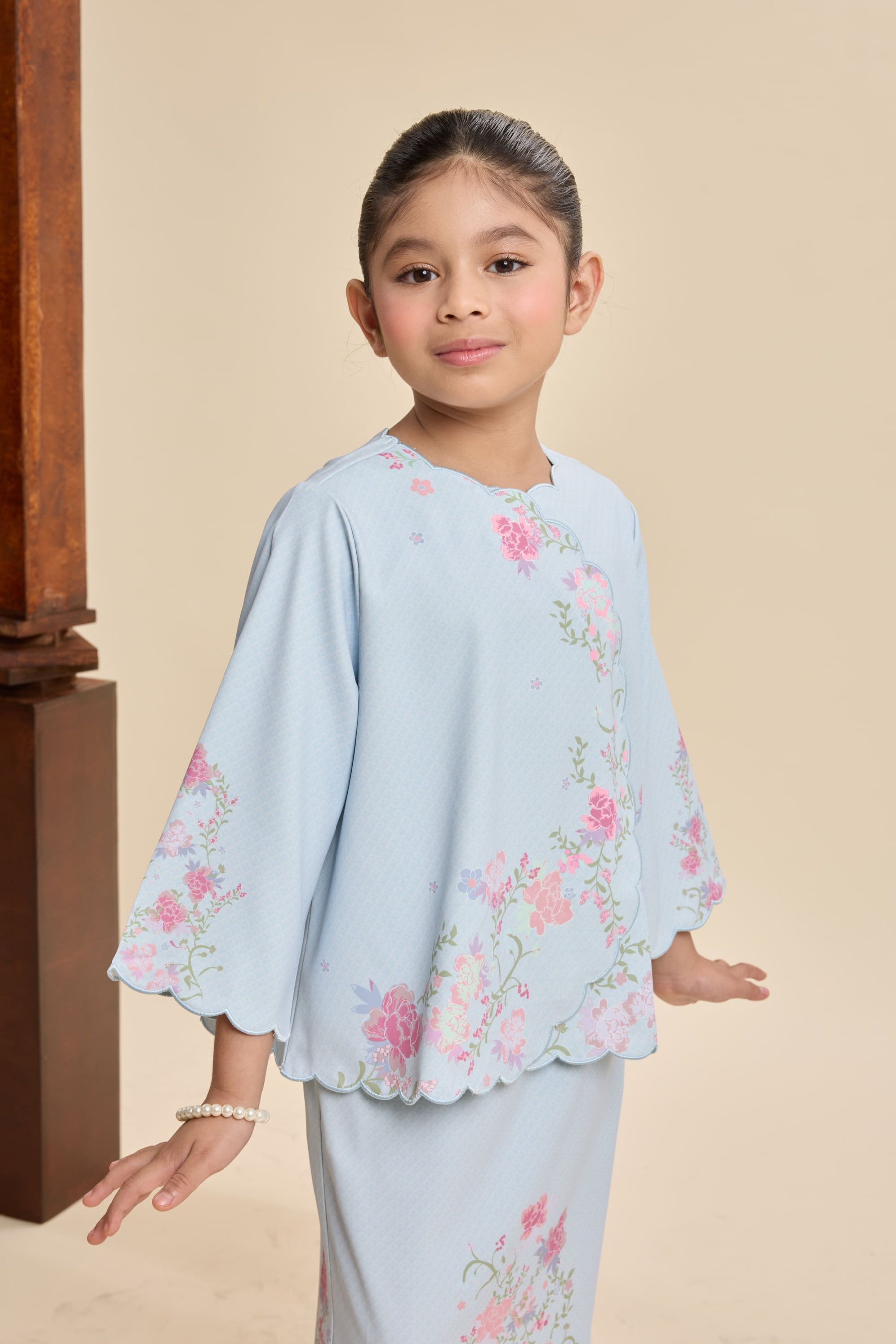 Amala Sky Blue Mini Scallop Kurung Set
