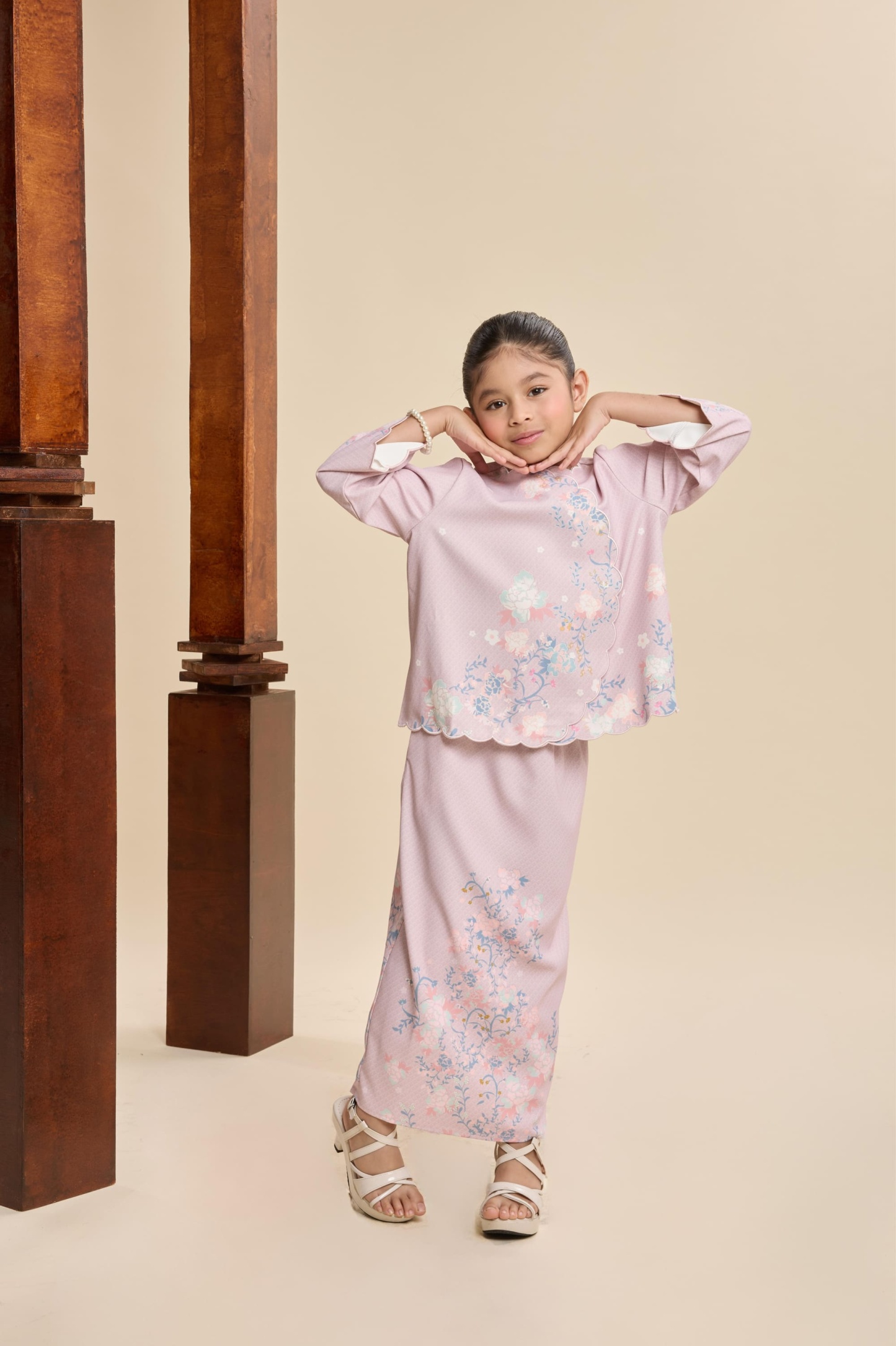 Amala Blush Pink Mini Scallop Kurung Set