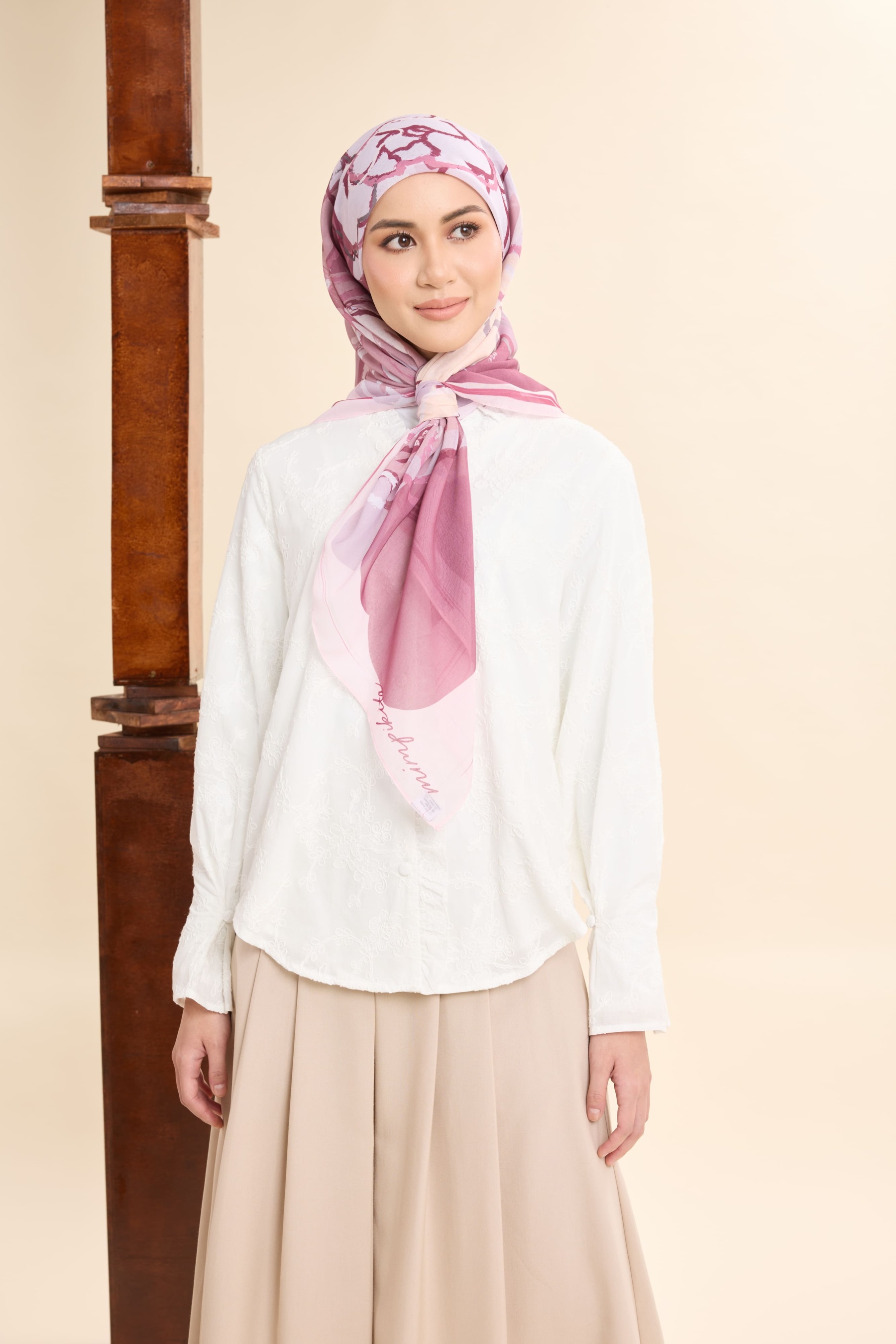 Thalia Mauve Pink Abstract Square Voile Scarf