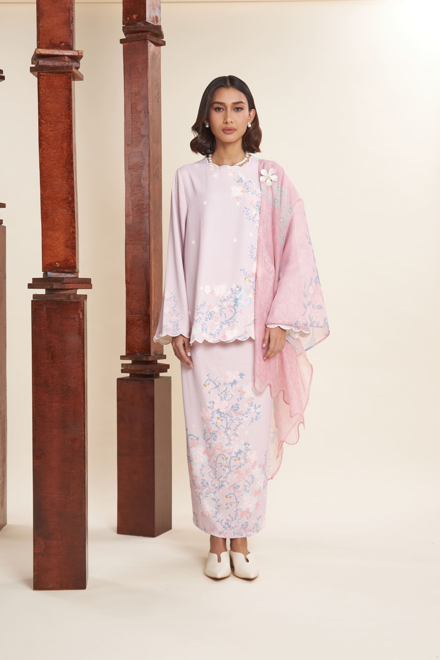 Amala Blush Pink Scallop Kurung Set