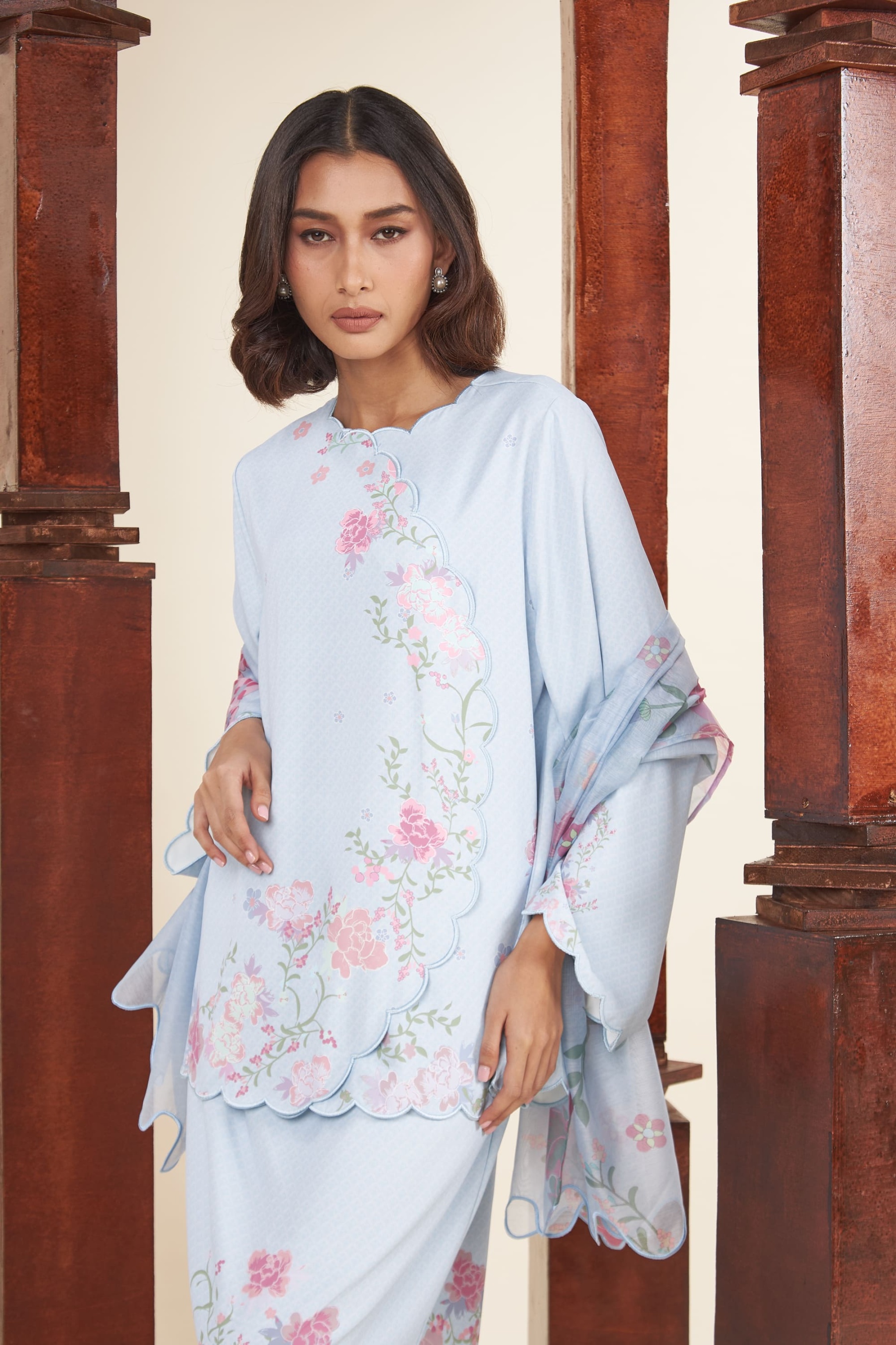 Amala Sky Blue Scallop Kurung Set