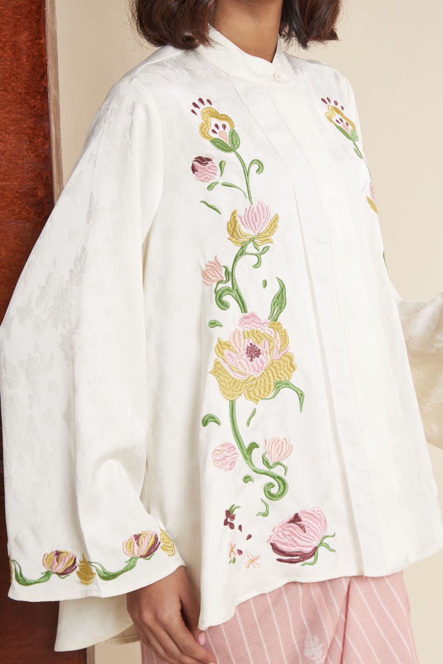 Mulya Off-White Embroidered Flare Top