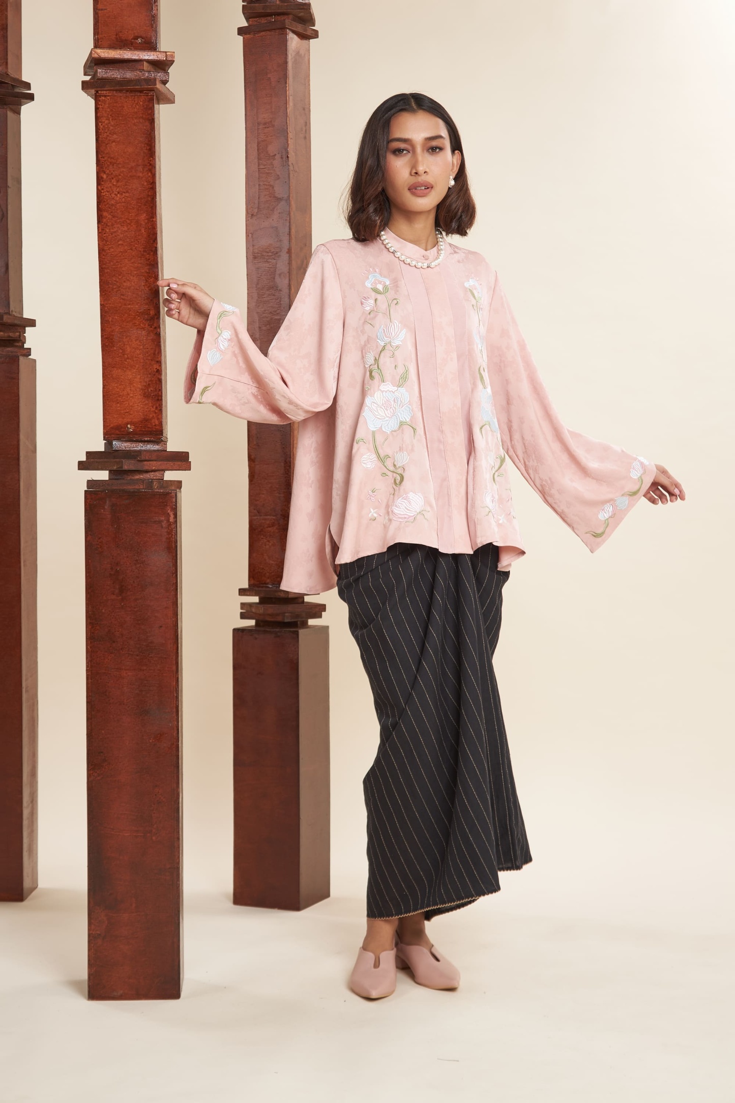 Mulya Rose Quartz Embroidered Flare Top