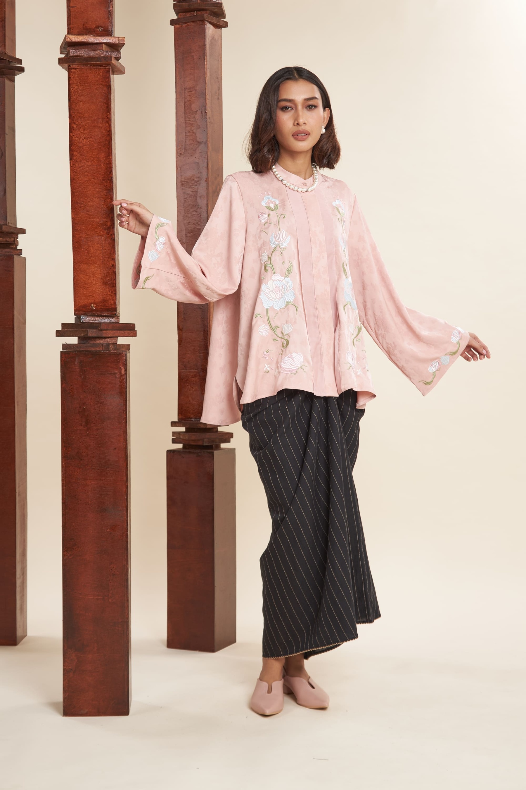 Mulya Rose Quartz Embroidered Flare Top