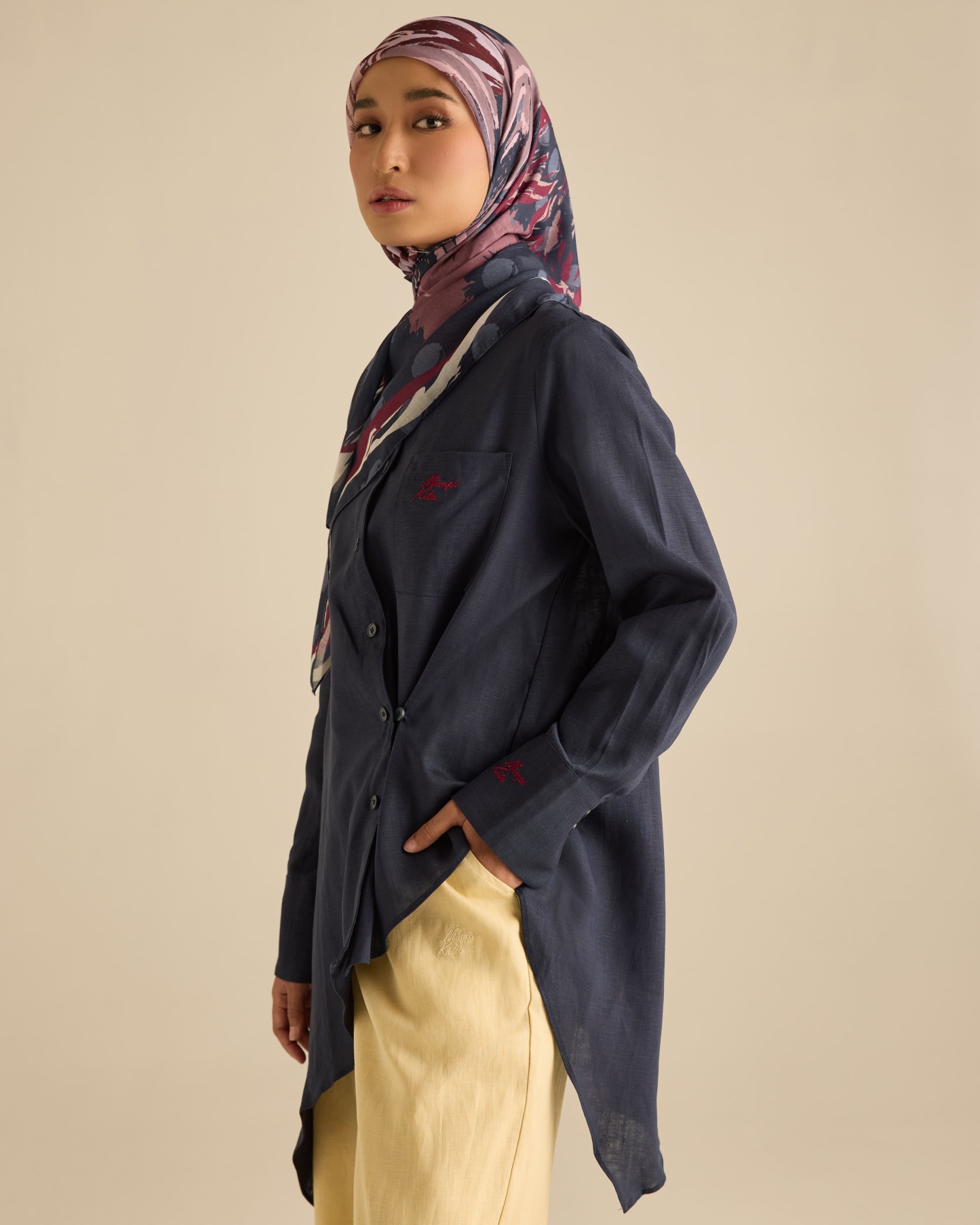 Amani Navy Linen Asymmetrical Shirt
