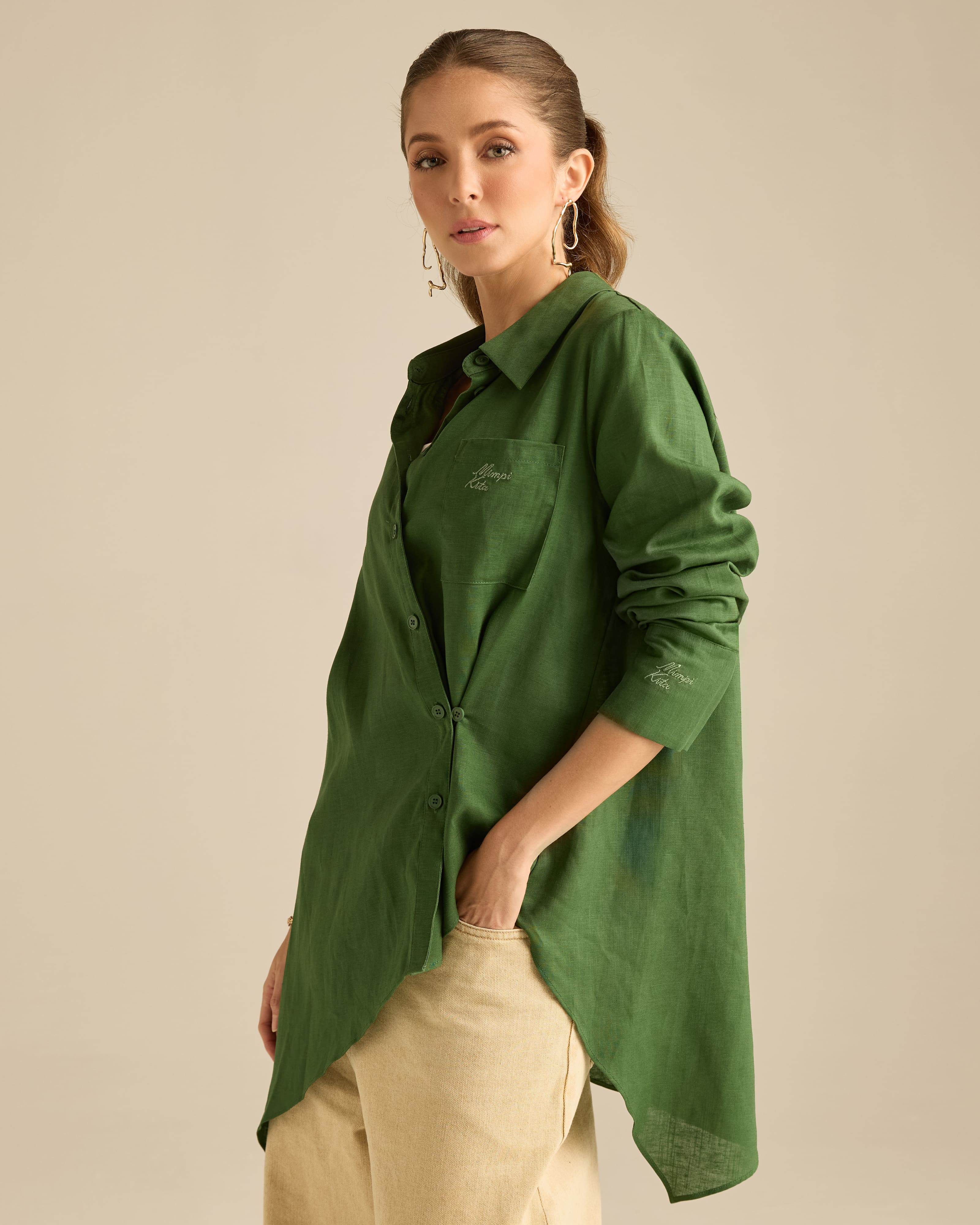 Amani Emerald Linen Asymmetrical Shirt