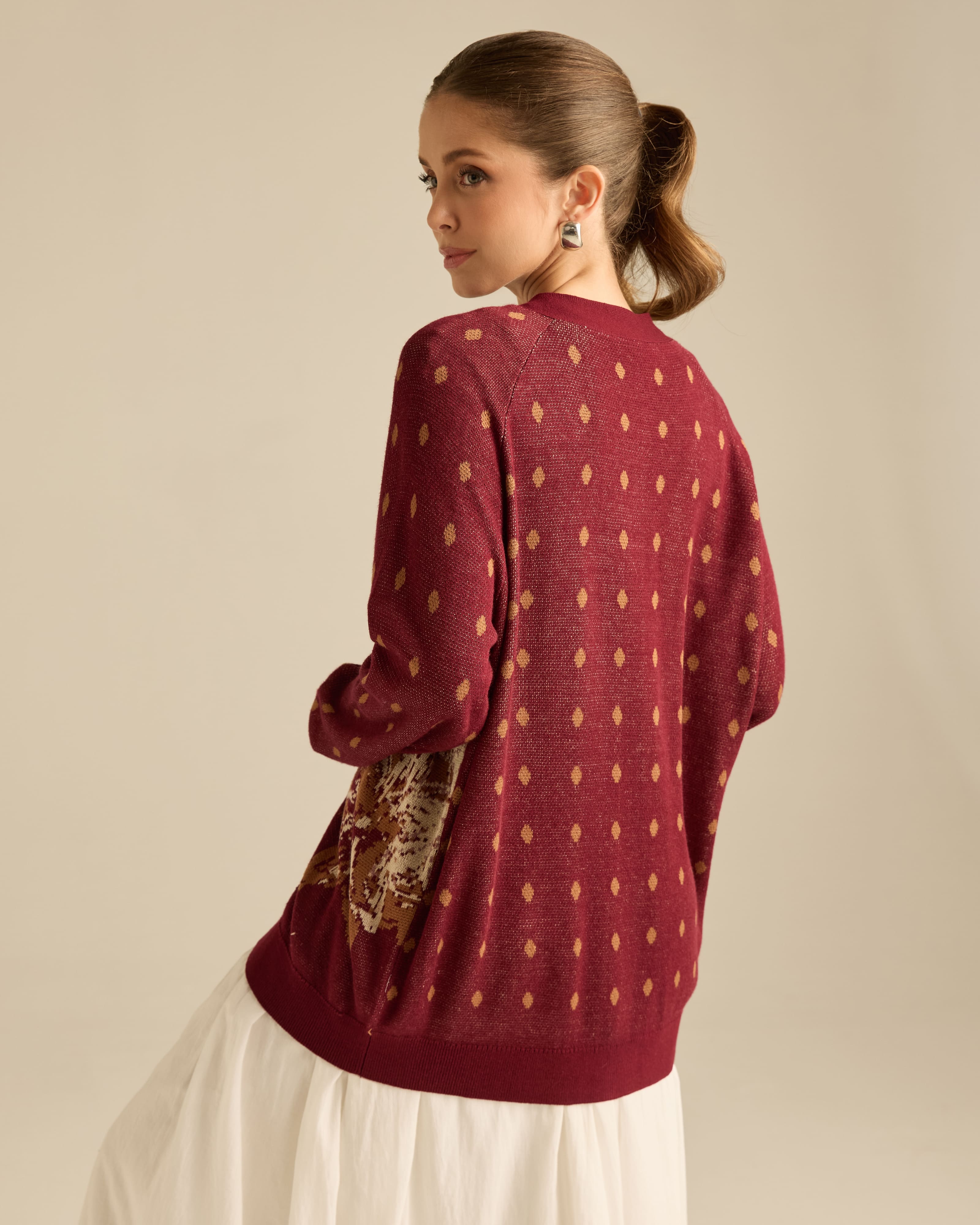 Amora Maroon Knitted Wool Cardigan