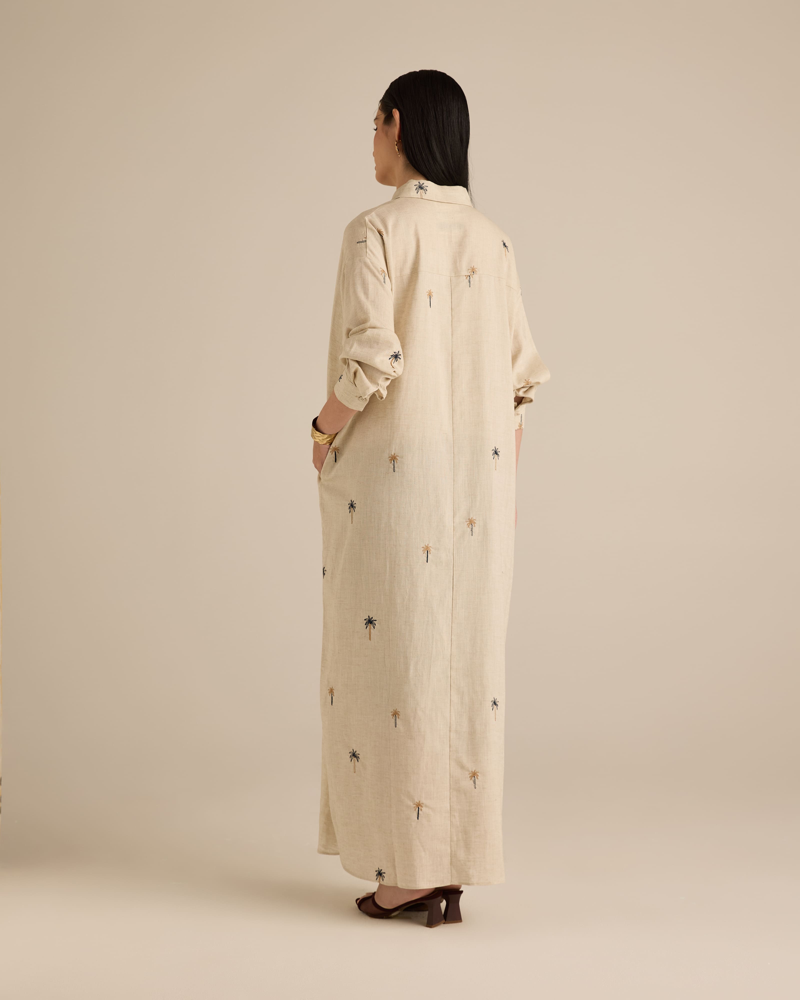 Leena Khaki Embroidered Long Dress