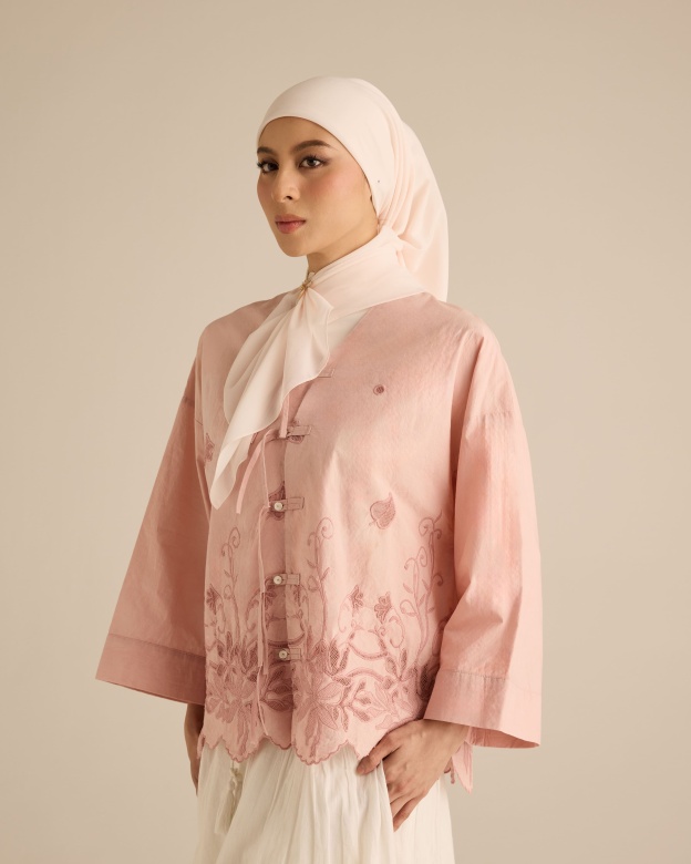 Najwa Soft Pink Embroidered Boxy Top