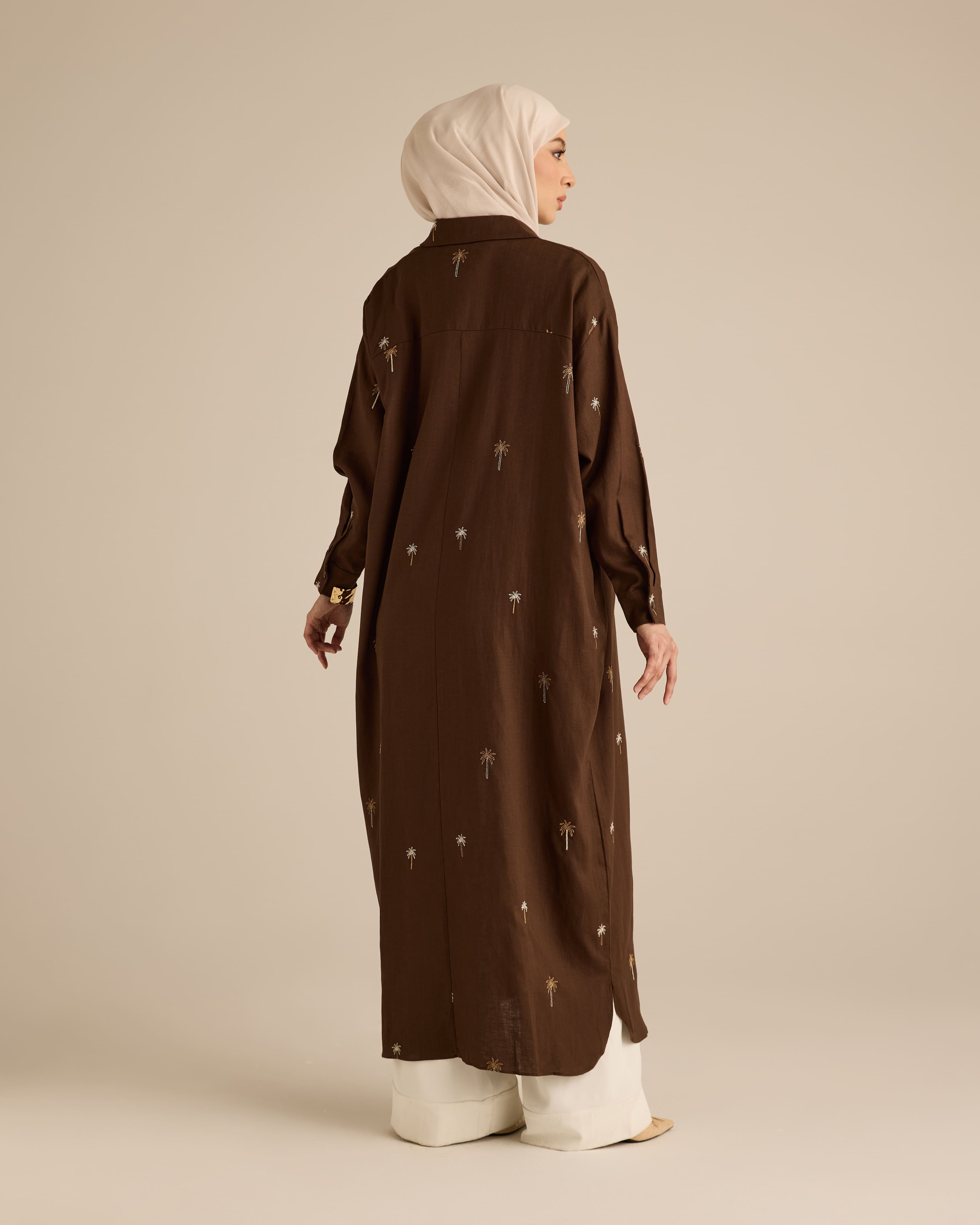 Leena Brown Embroidered Long Dress