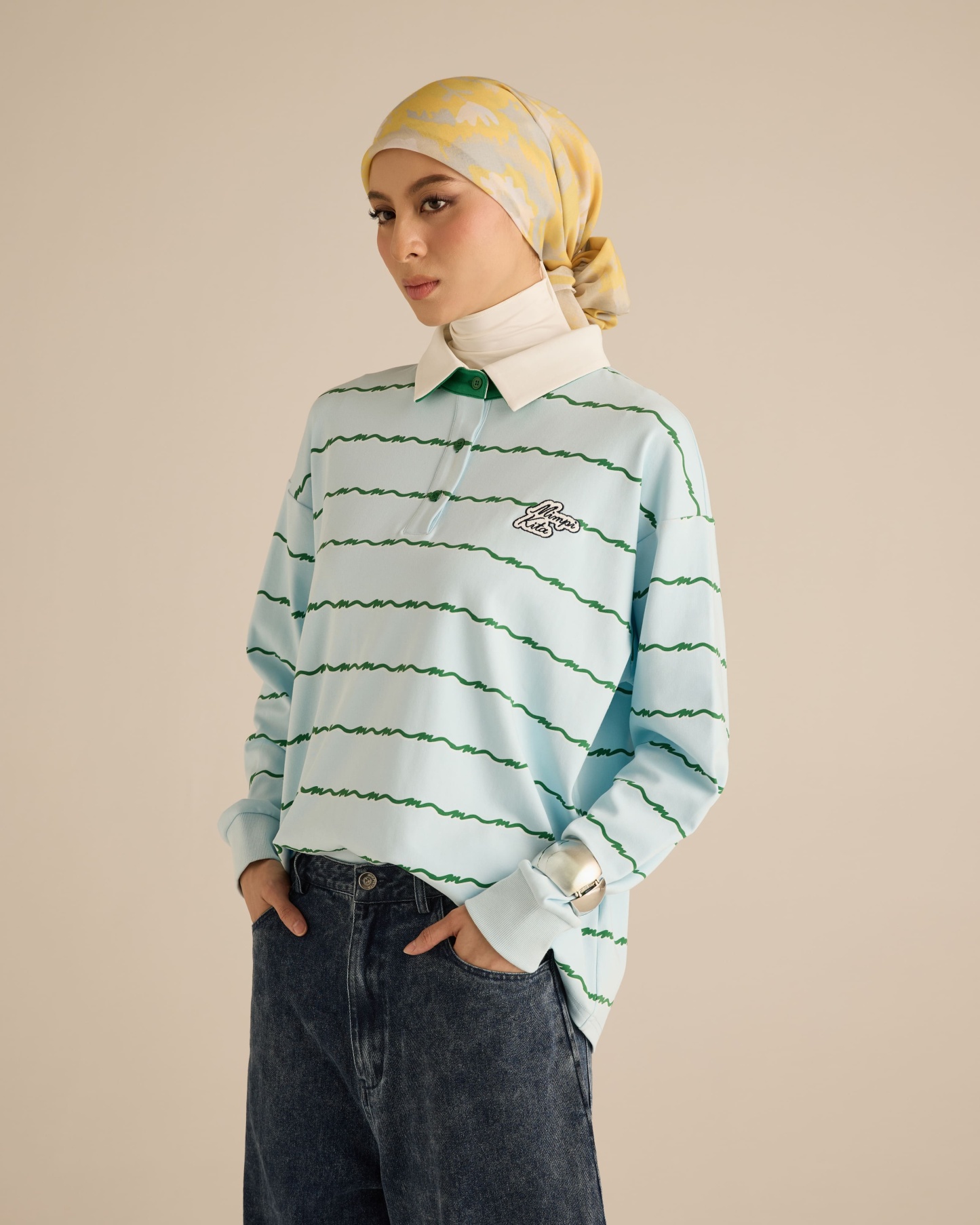 Josie Soft Blue Collared Striped Top