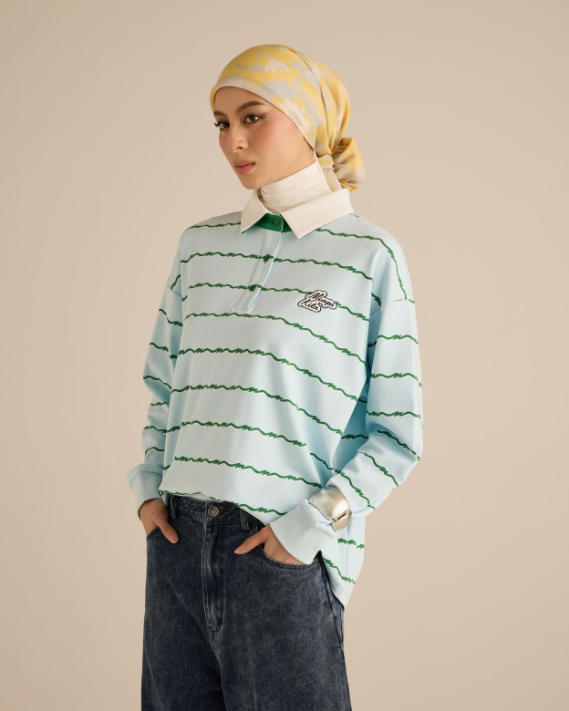 Josie Soft Blue Collared Striped Top