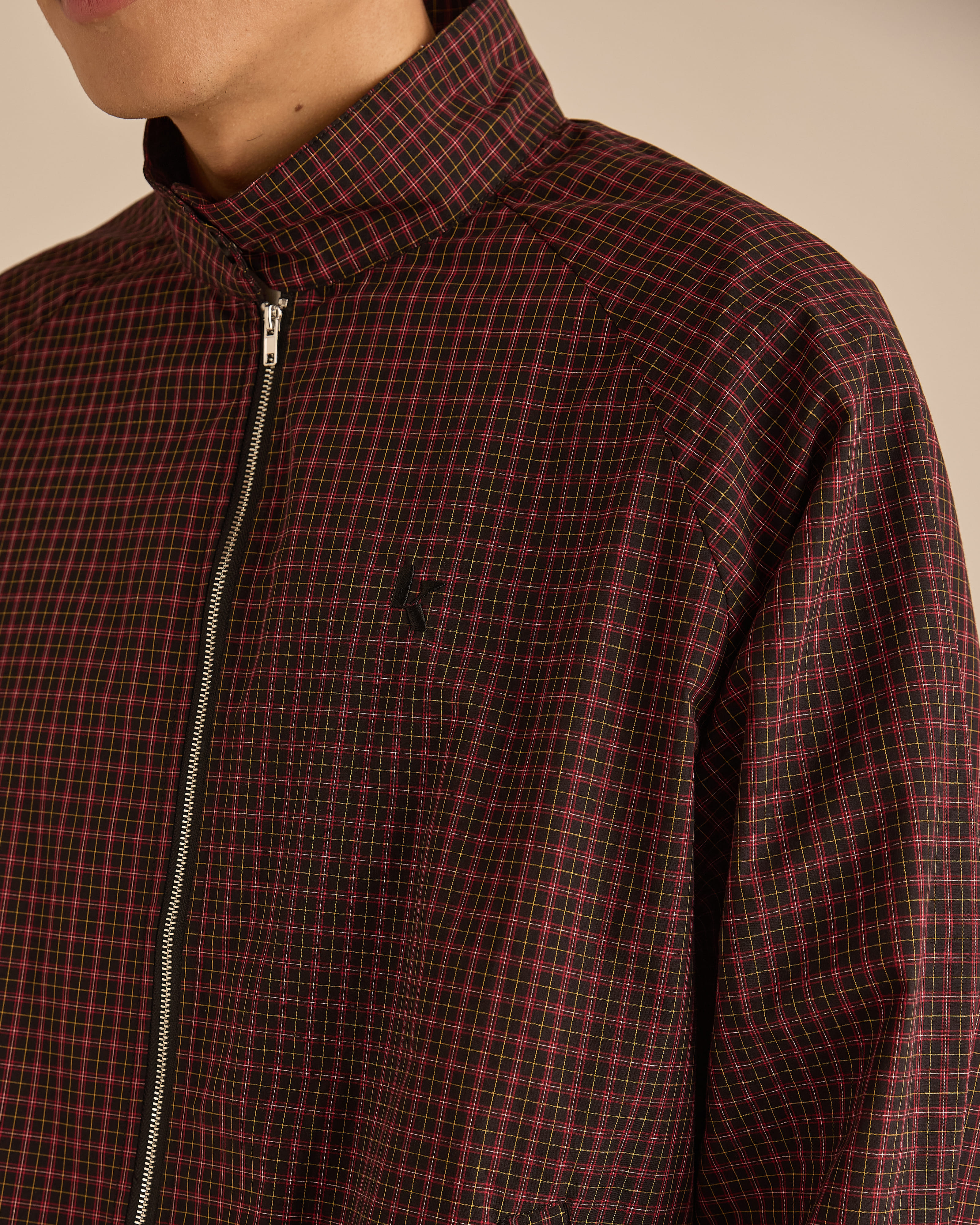 Red Plaid High-Neck Jacket