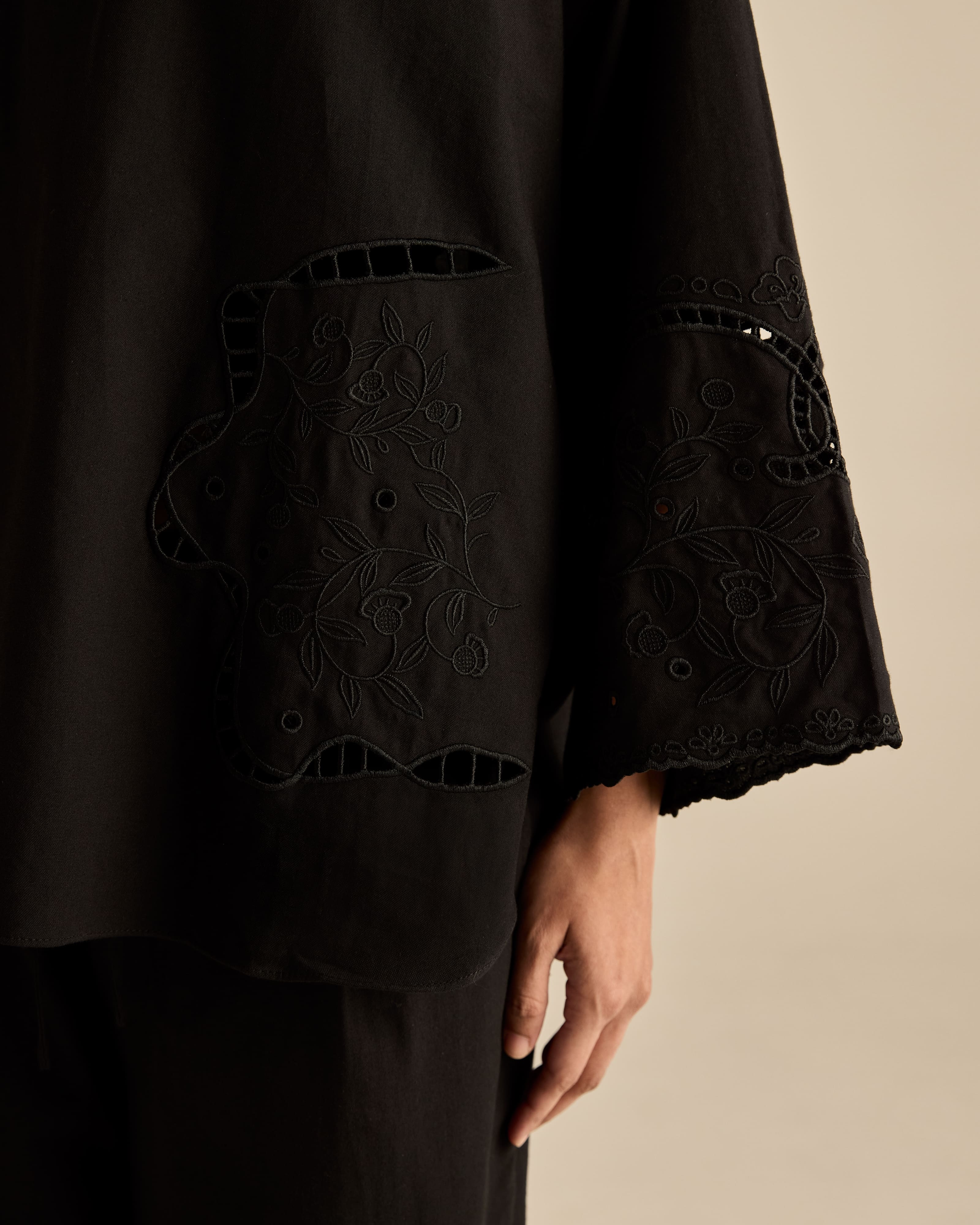 Aura Black Embroidered Boxy Top