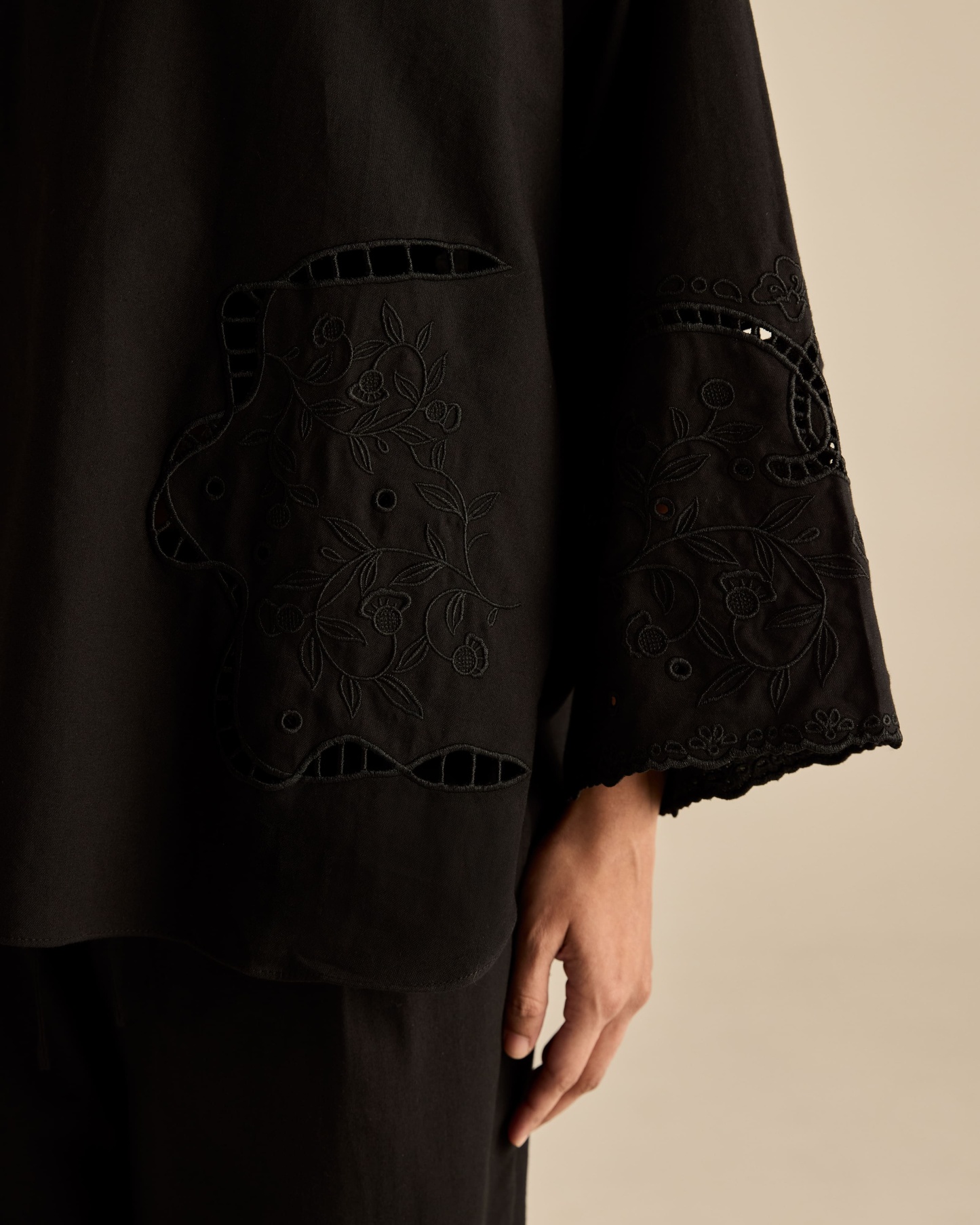 Aura Black Embroidered Boxy Top