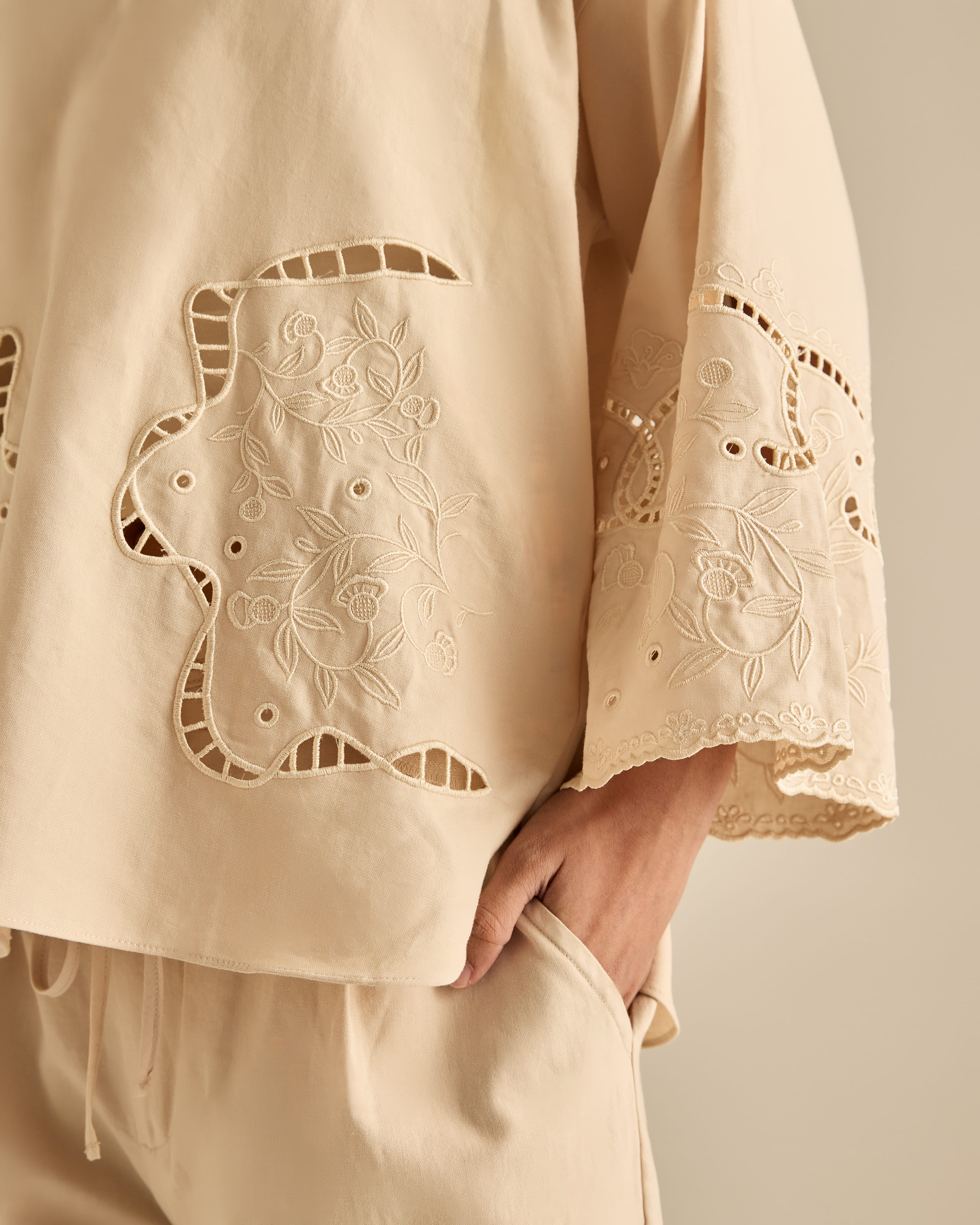 Aura Nude Embroidered Boxy Top