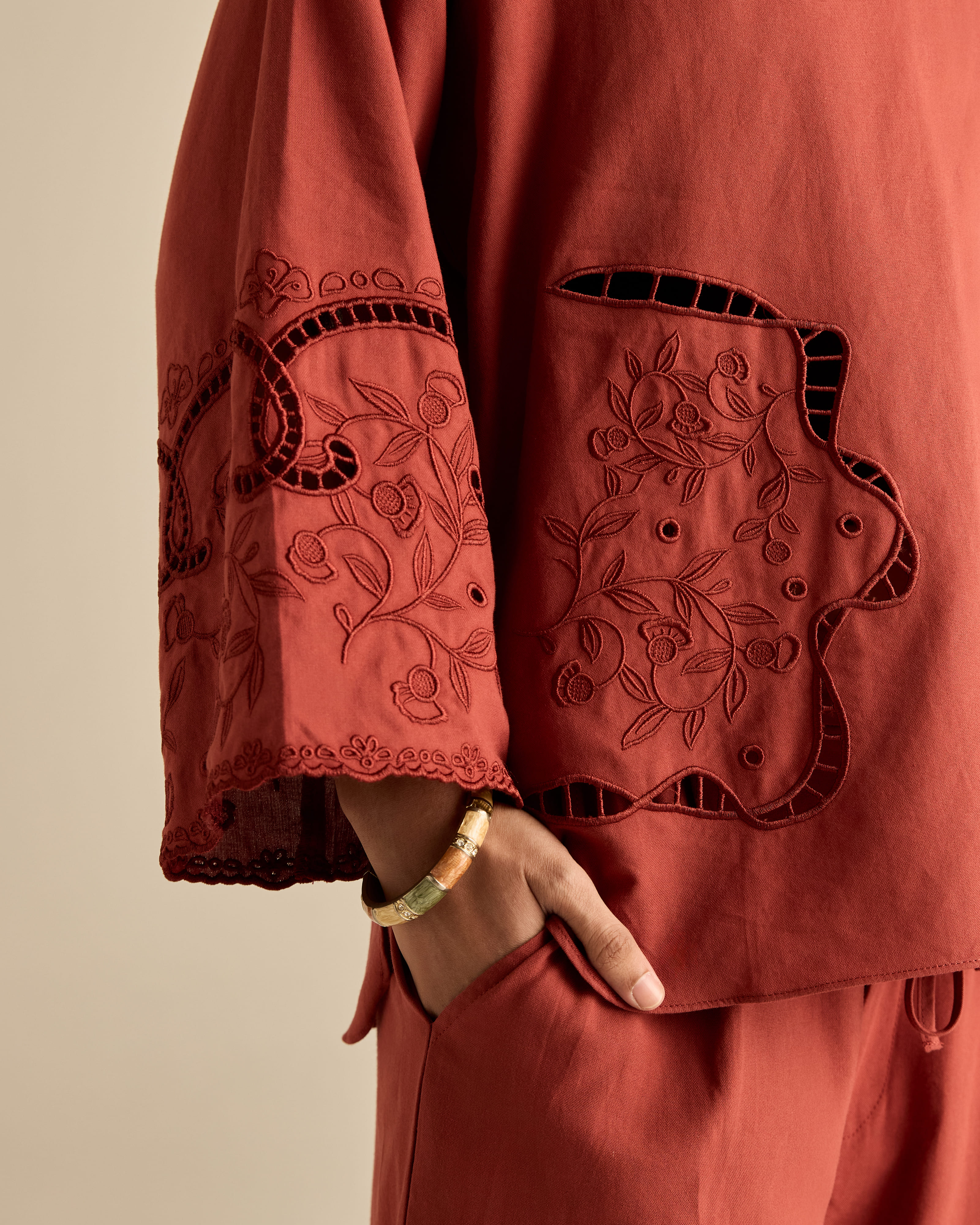 Aura Brown Embroidered Boxy Top
