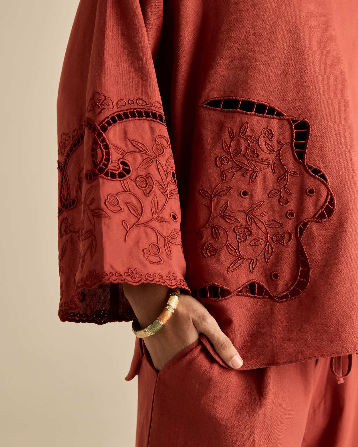 Aura Brown Embroidered Boxy Top