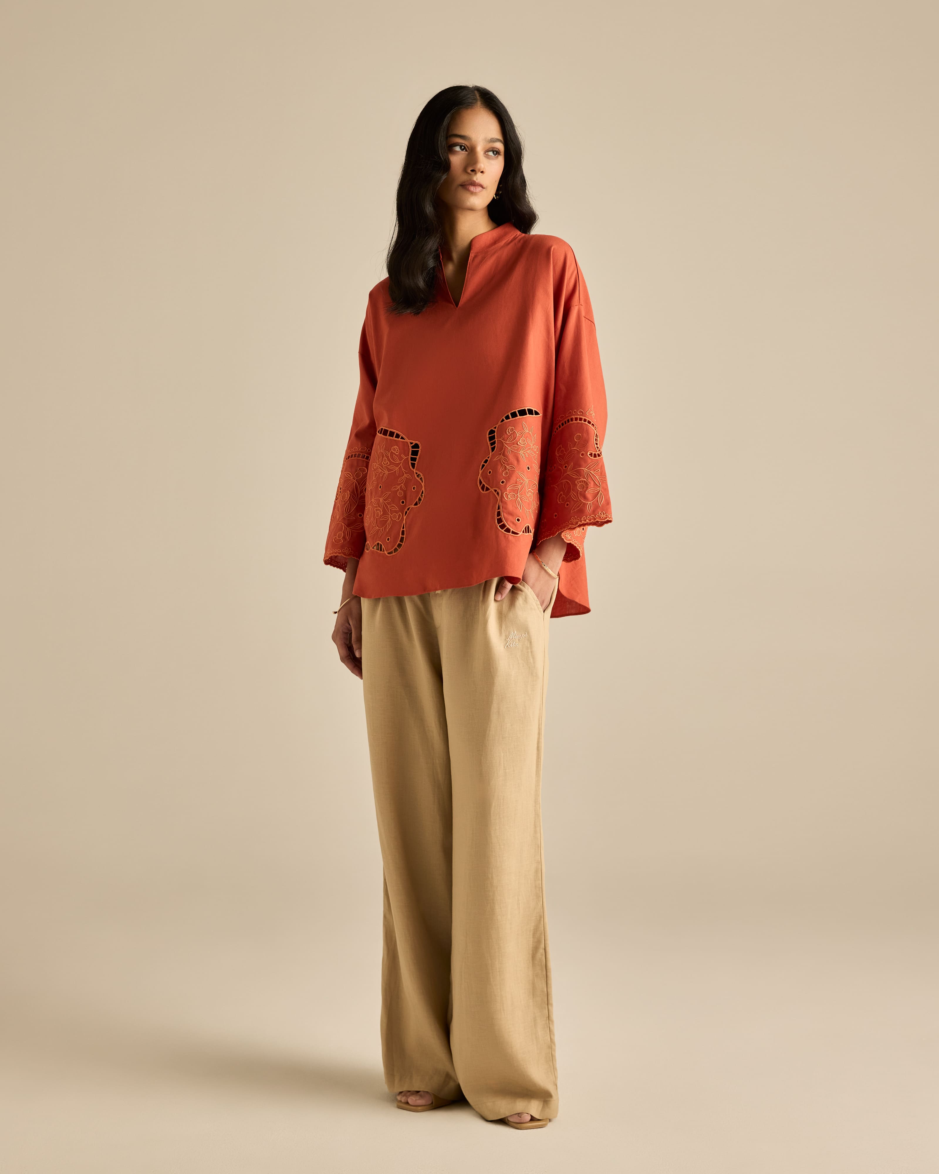 Aura Brick Embroidered Boxy Top