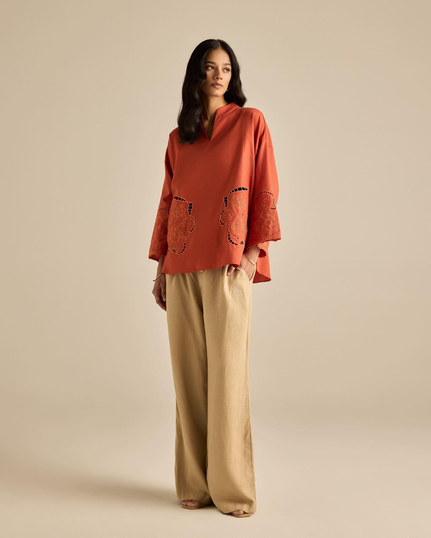 Aura Brick Embroidered Boxy Top
