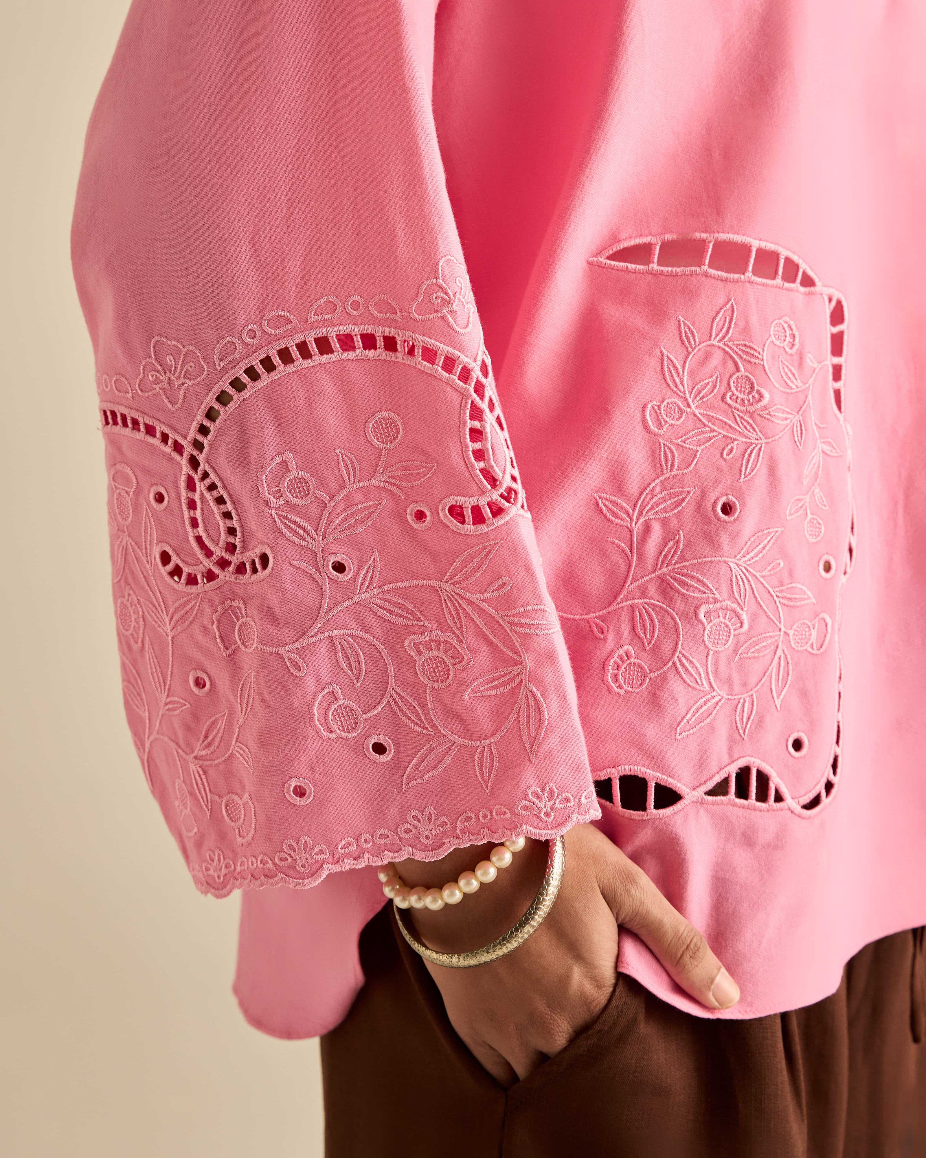 Aura Pink Embroidered Boxy Top