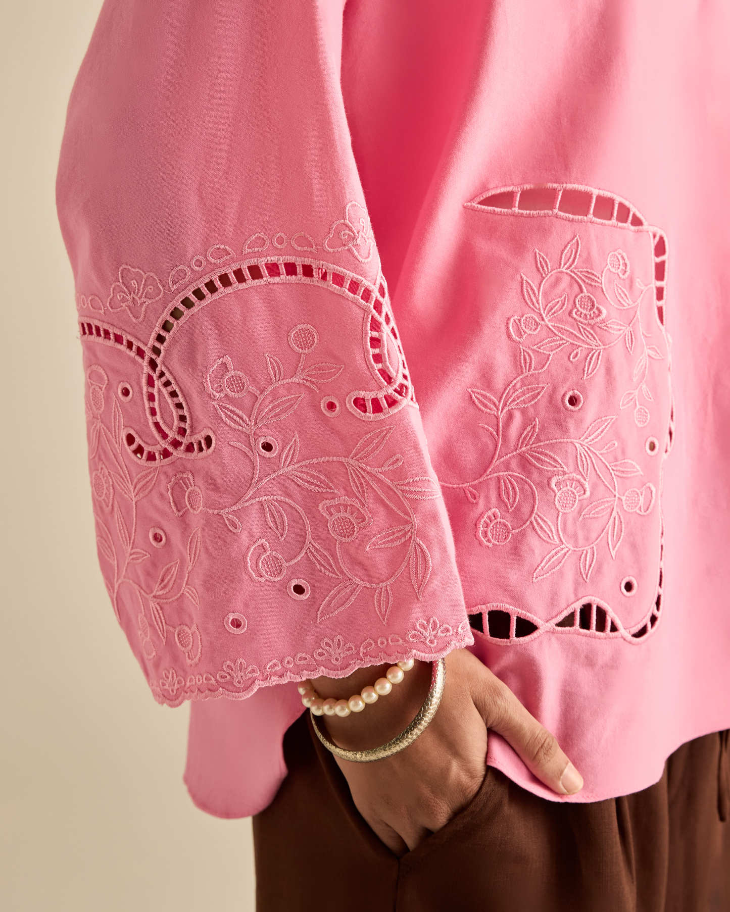 Aura Pink Embroidered Boxy Top