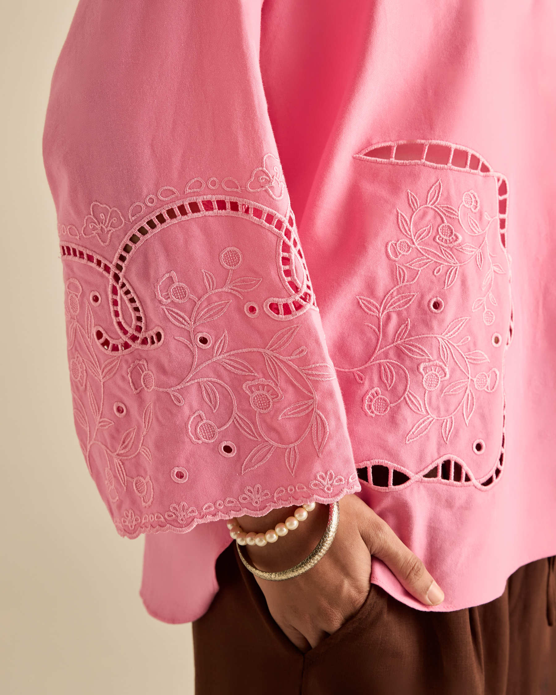 Aura Pink Embroidered Boxy Top