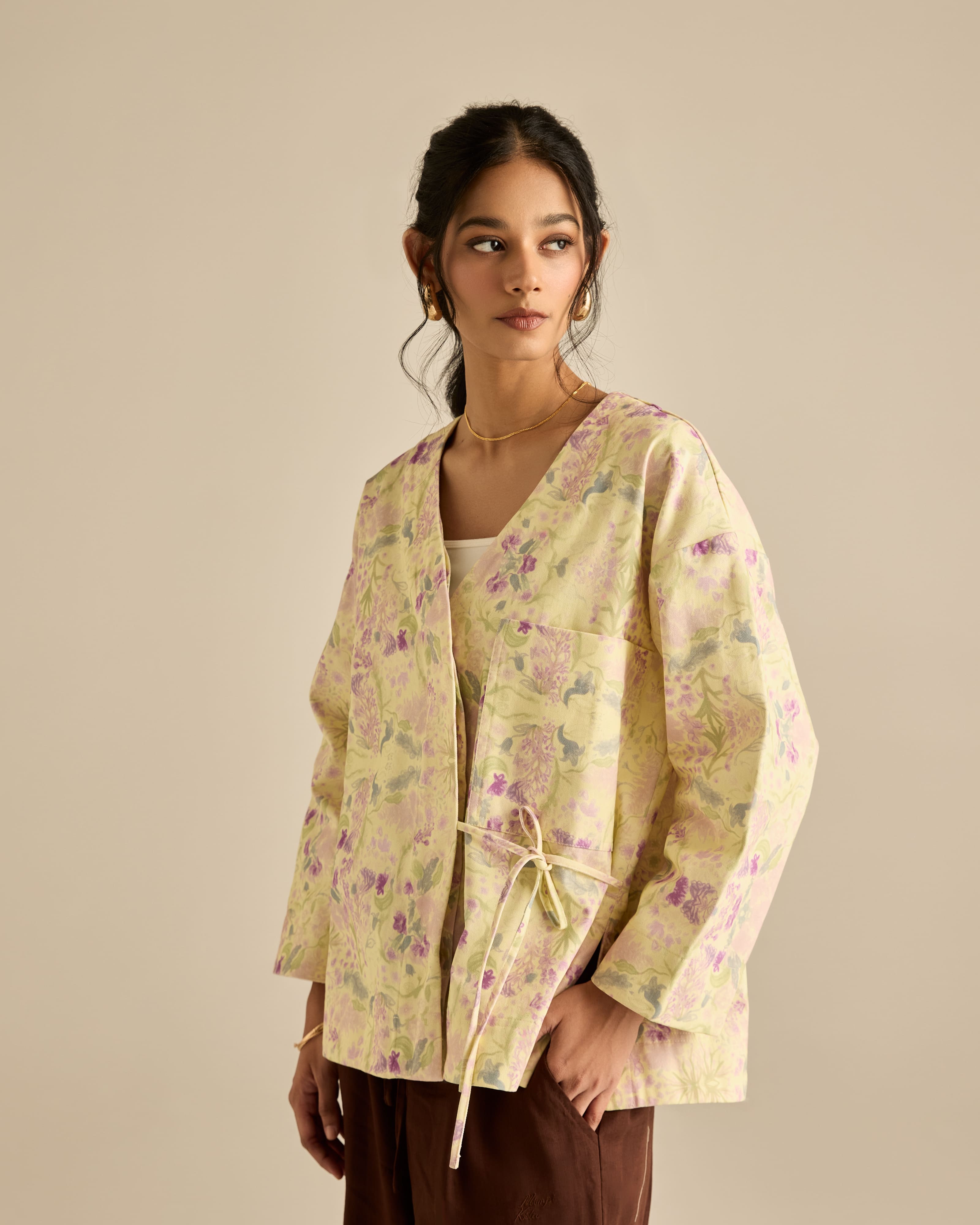 Esme Yellow Printed Cotton Kimono