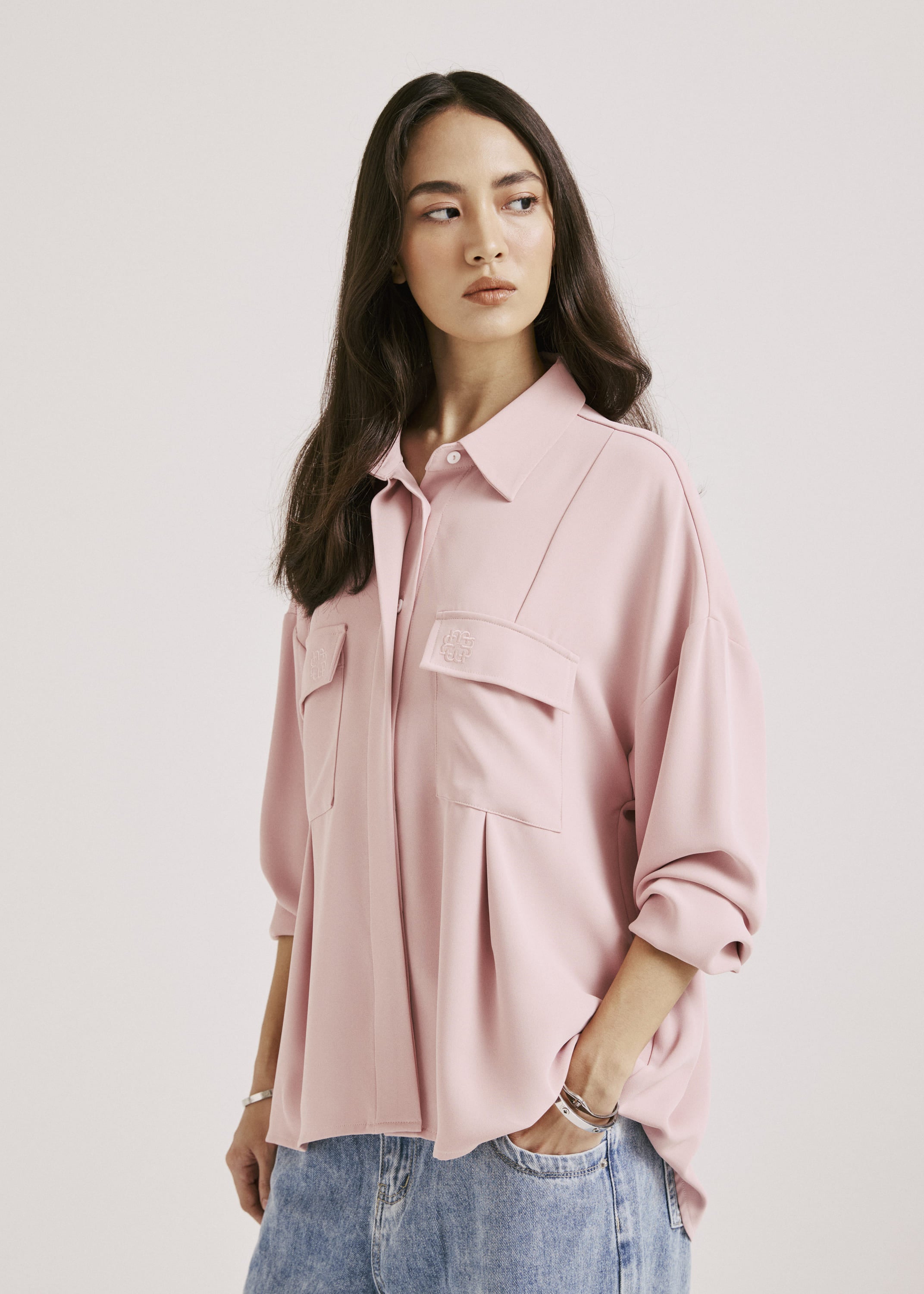 Nadya Baby Pink Monogram Loose Shirt