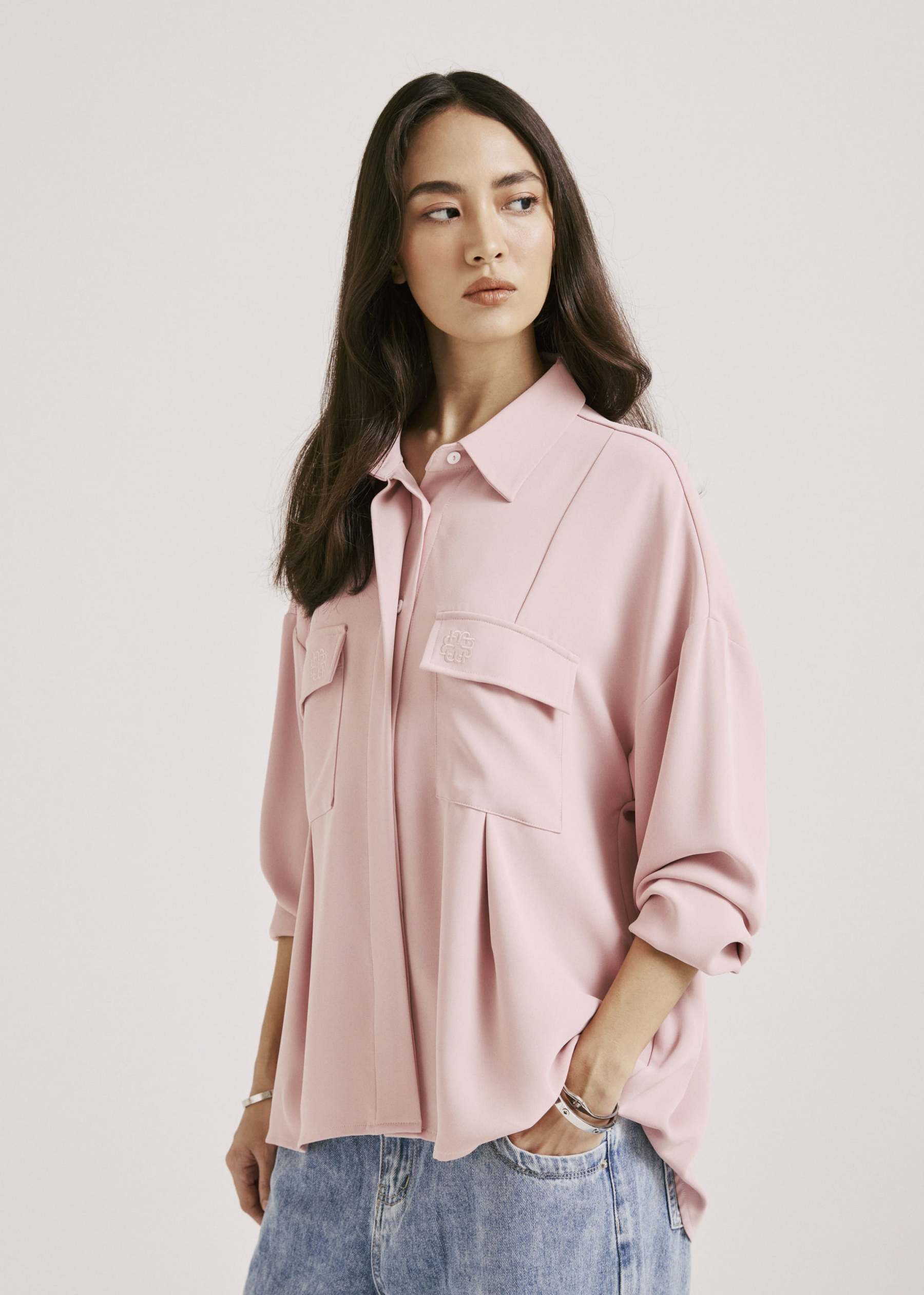 Nadya Baby Pink Monogram Loose Shirt