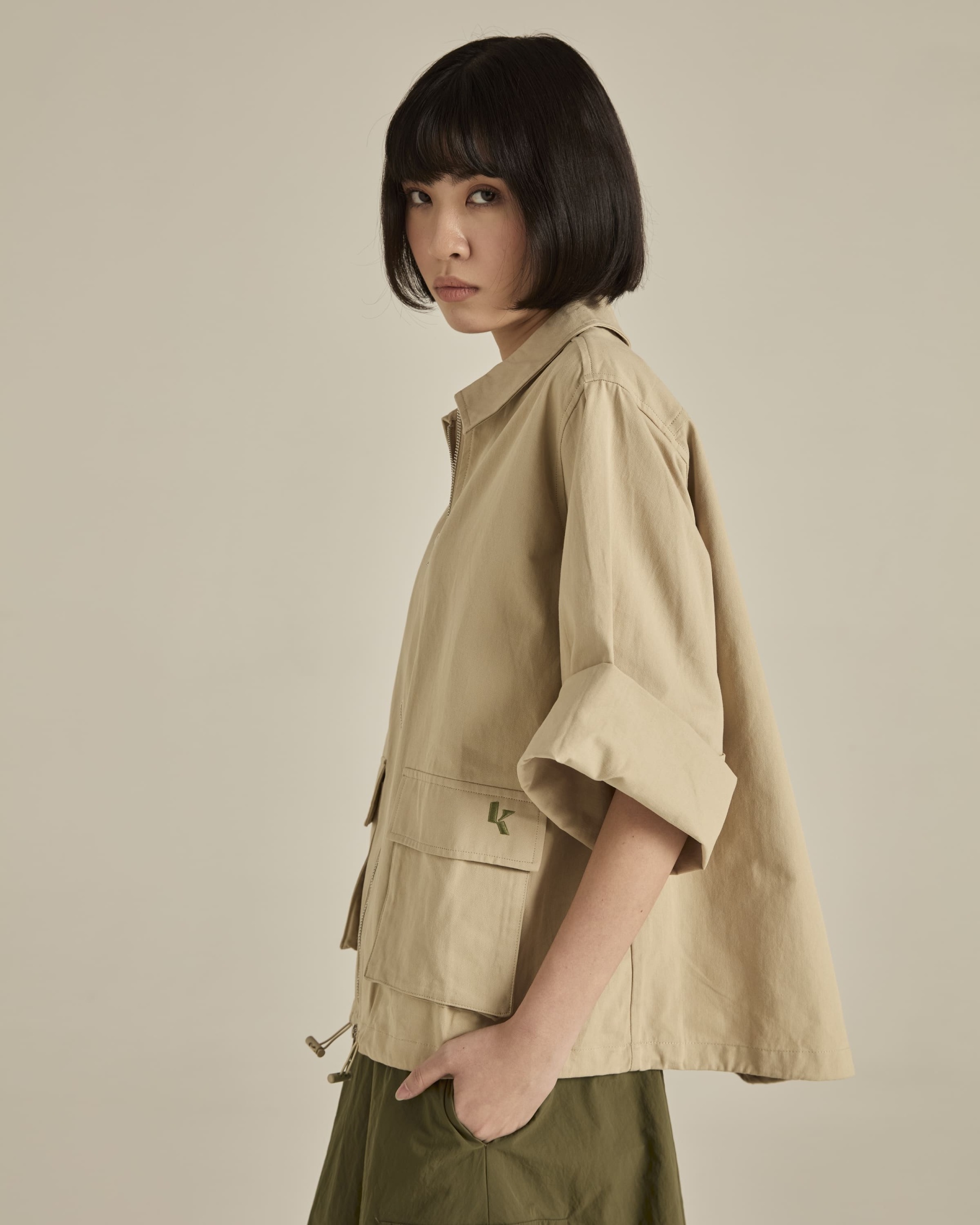 Beige Double Zipper Jacket