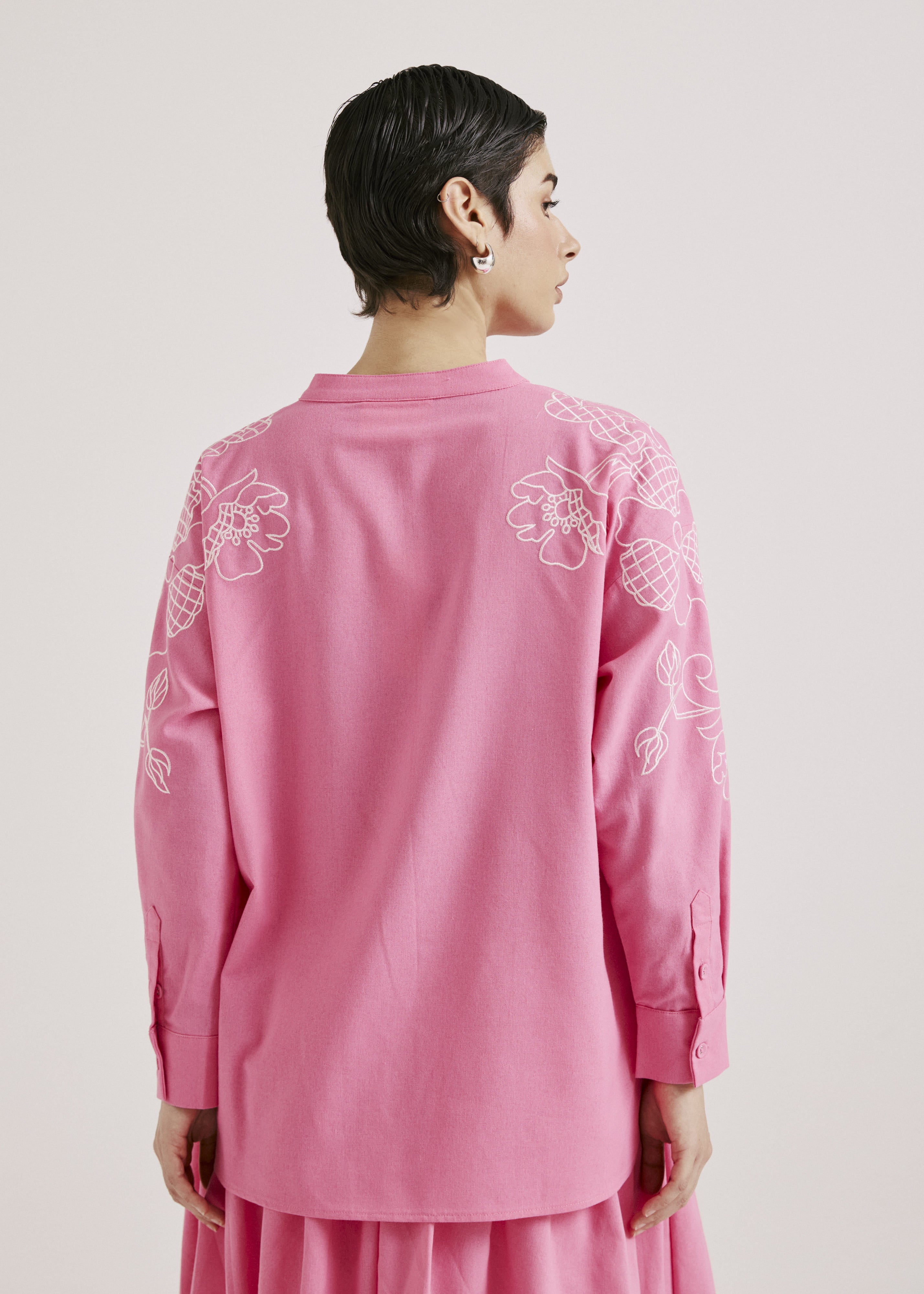 Meira Dark Pink Embroidered Linen Top