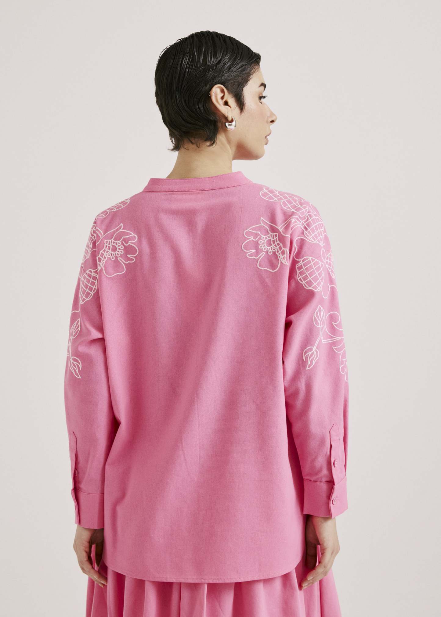 Meira Dark Pink Embroidered Linen Top