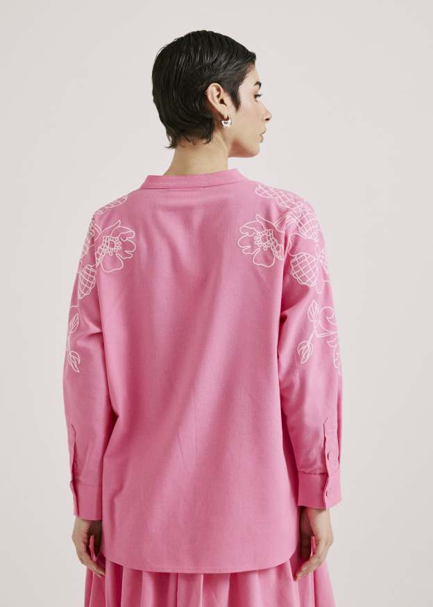 Meira Dark Pink Embroidered Linen Top