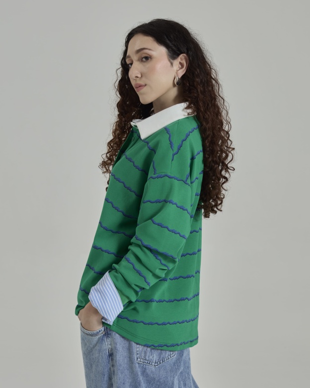 Josie Green Collared Striped Top