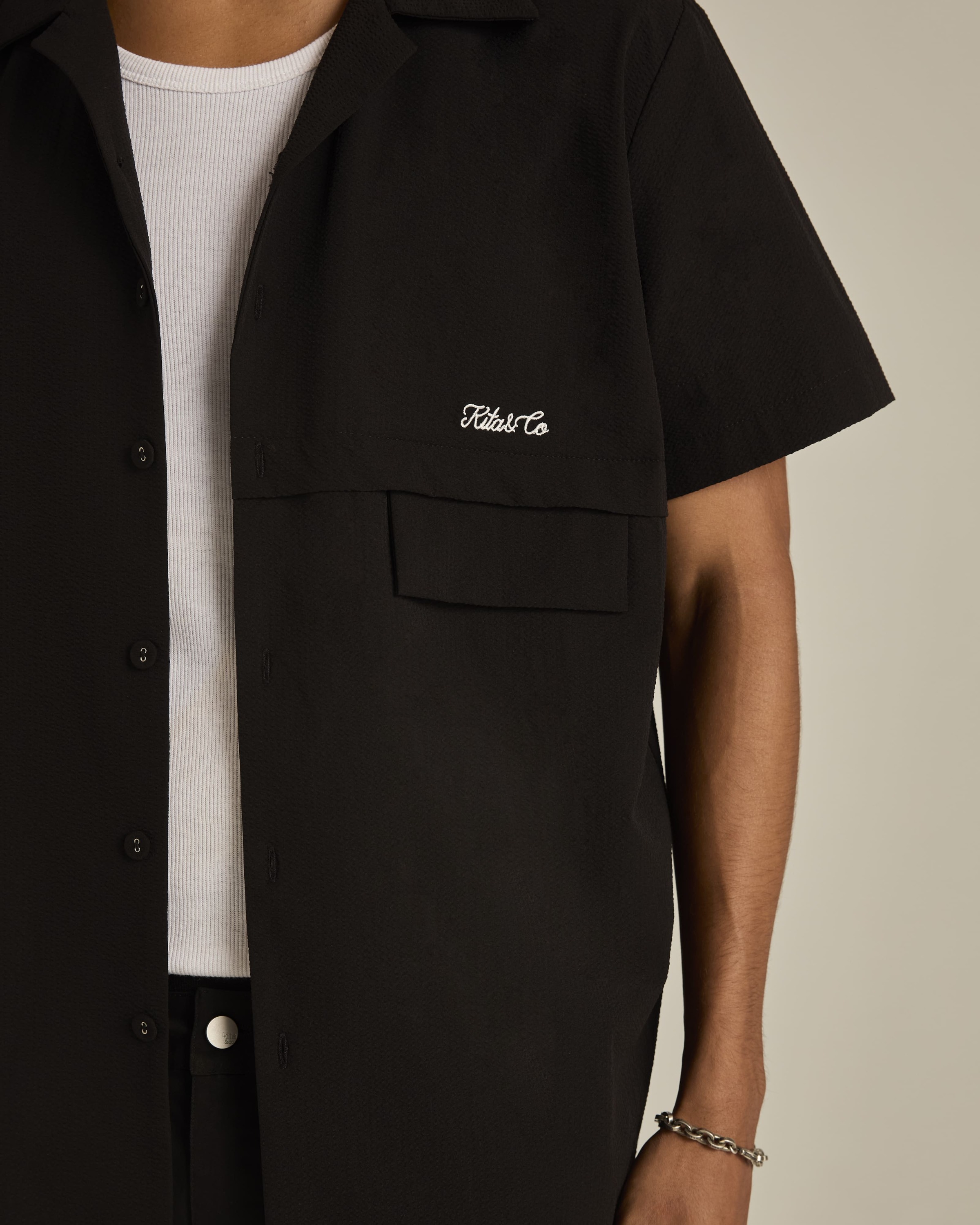 Black Textured Short Sleeve Shirt