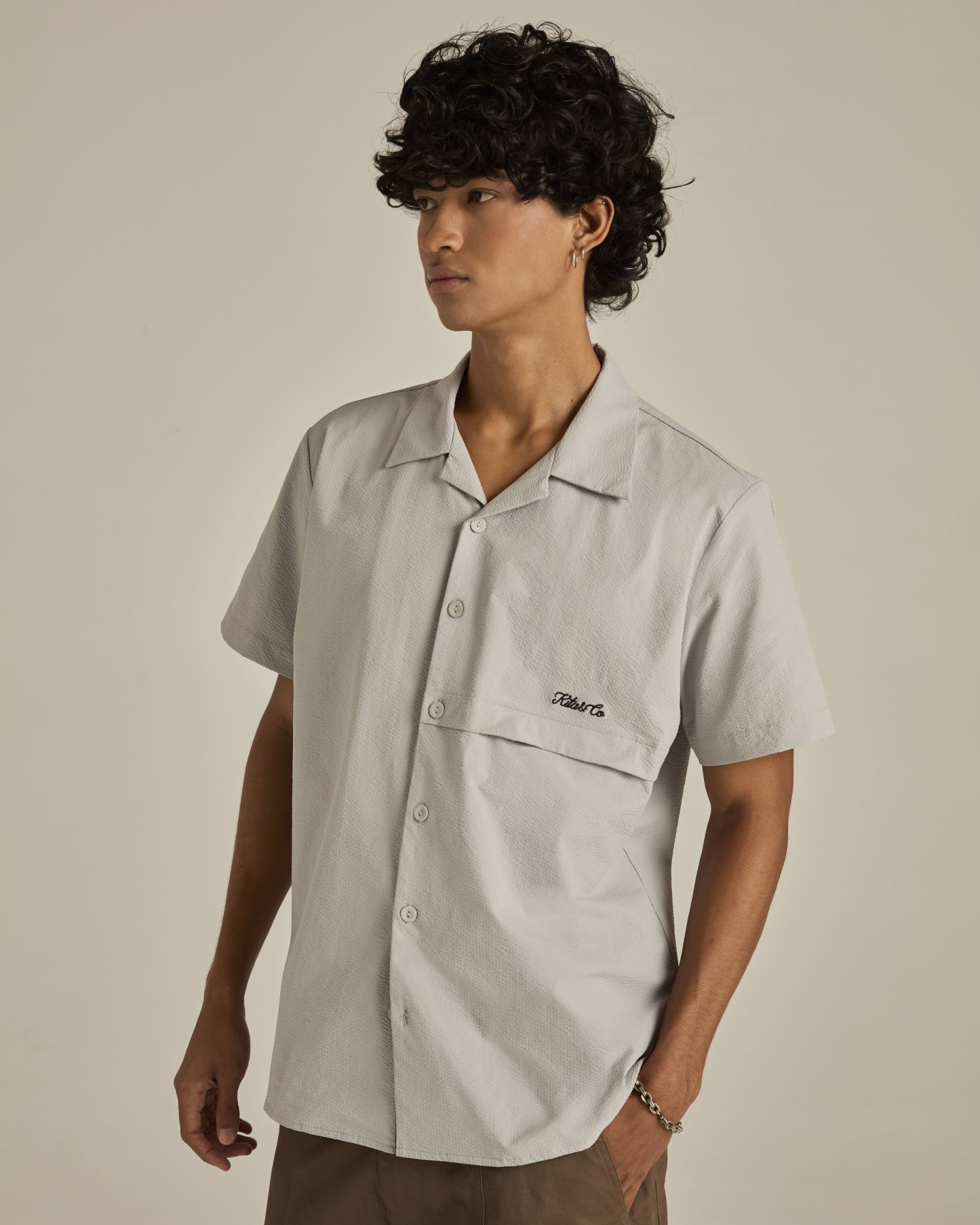 Grey Textured Short Sleeve Shirt