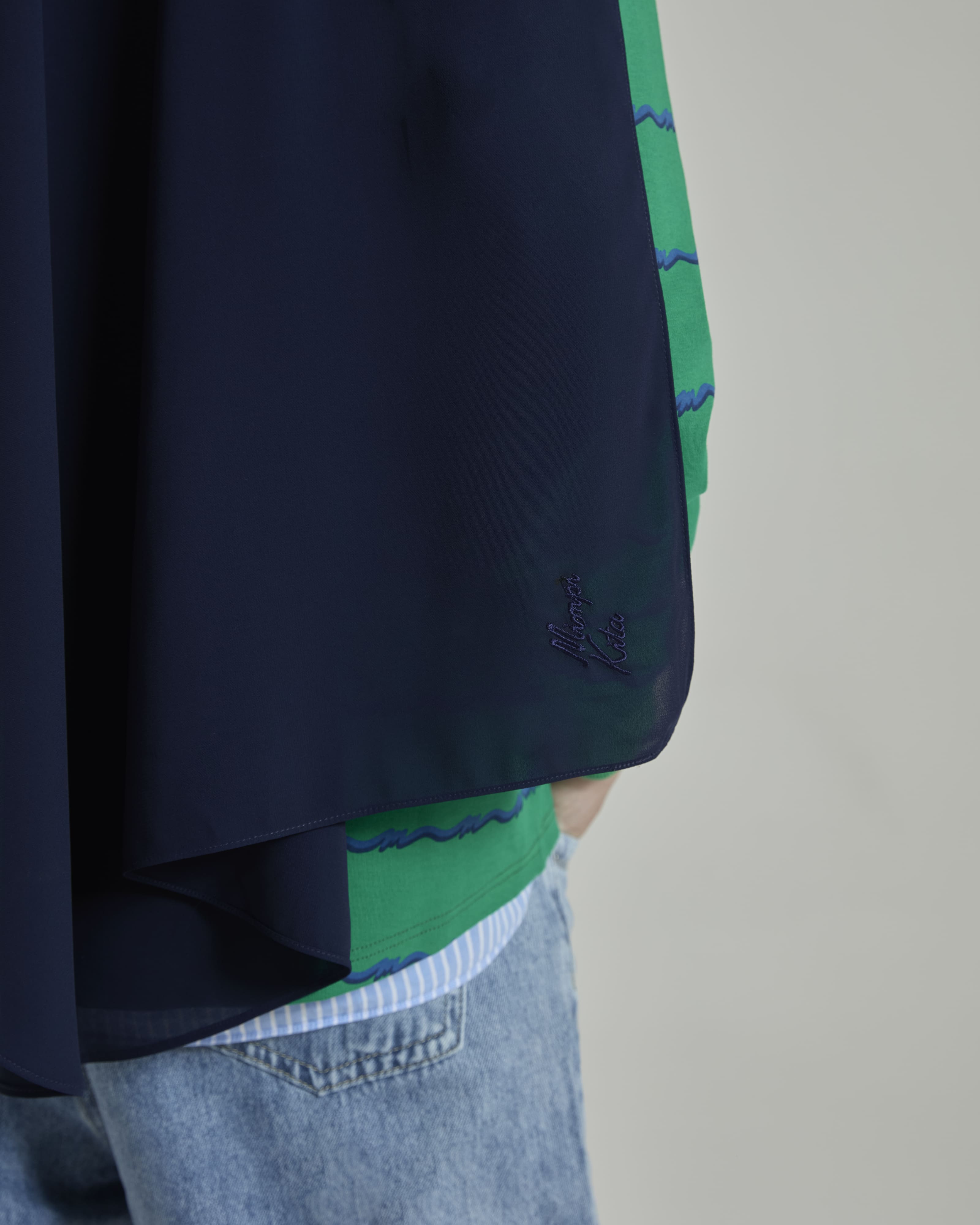 Leya Navy Embroidered Chiffon Shawl