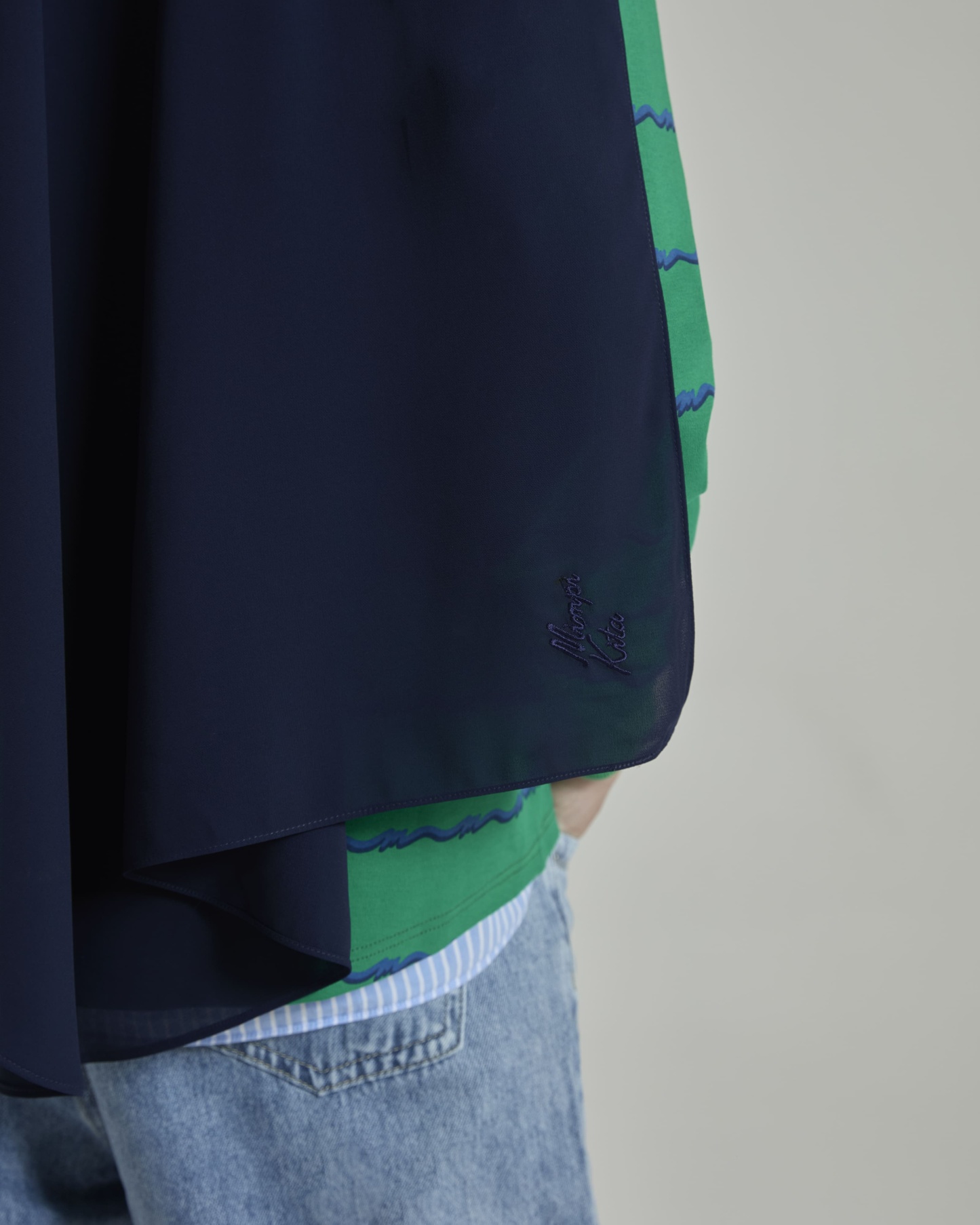 Leya Navy Embroidered Chiffon Shawl