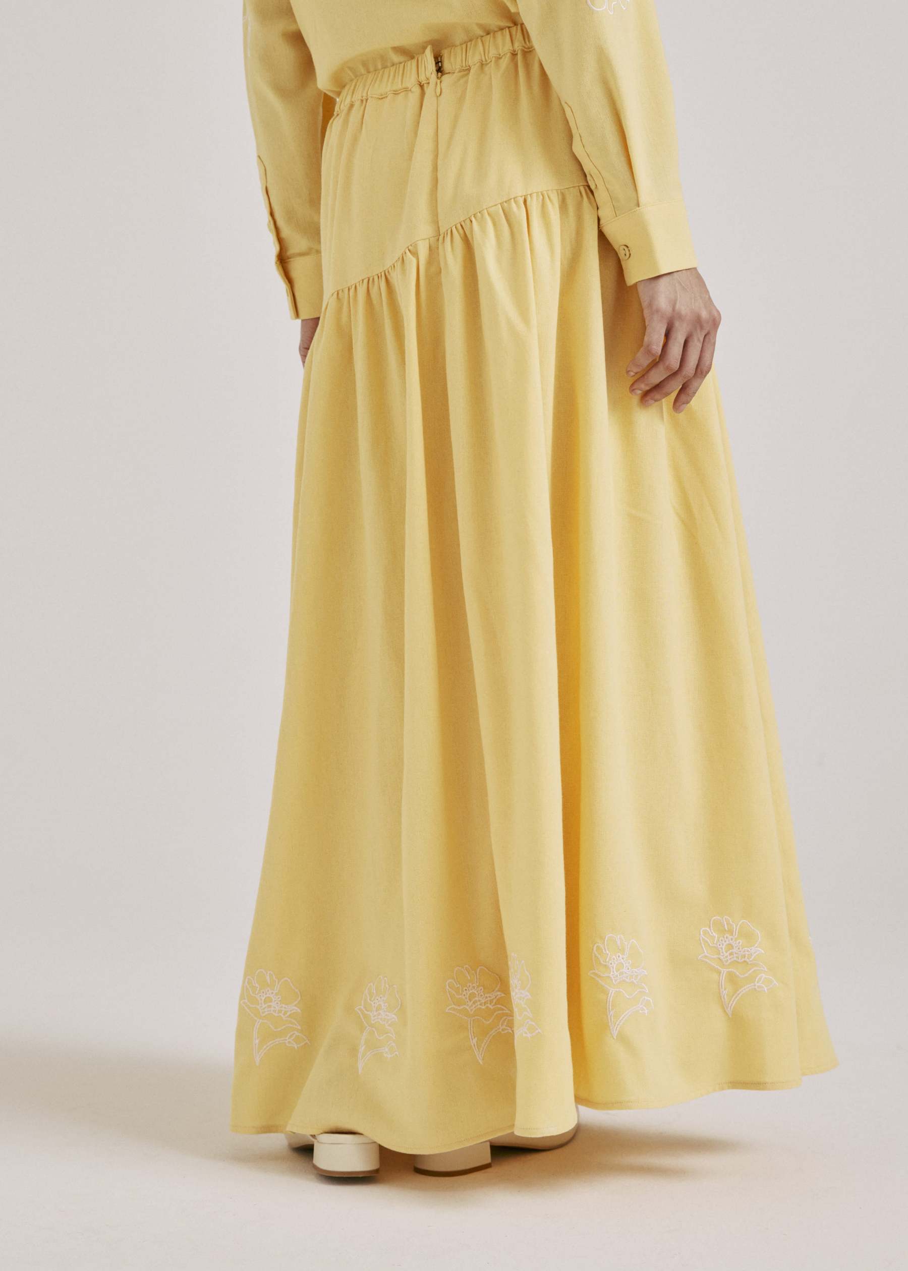 Meira Lemon Yellow Embroidered Linen Skirt