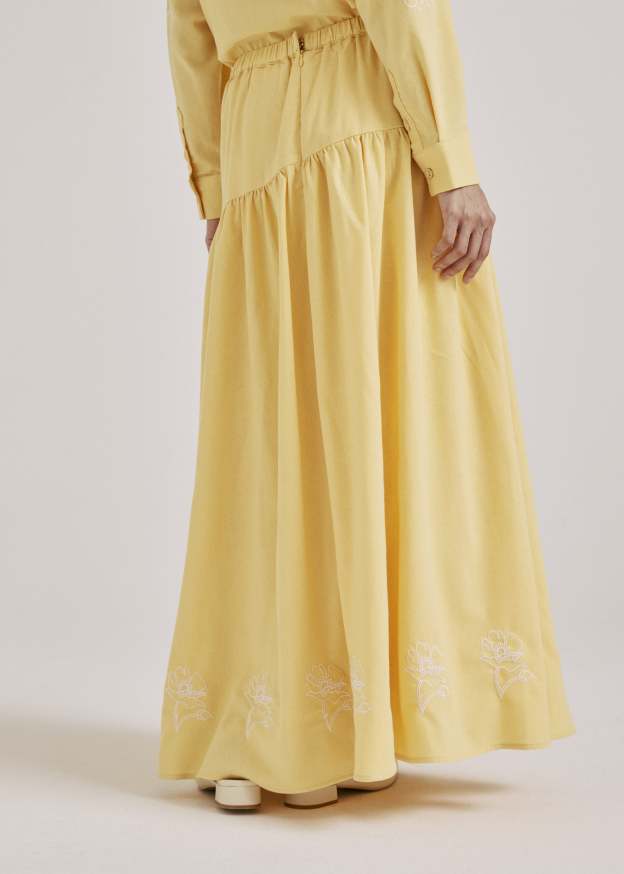 Meira Lemon Yellow Embroidered Linen Skirt