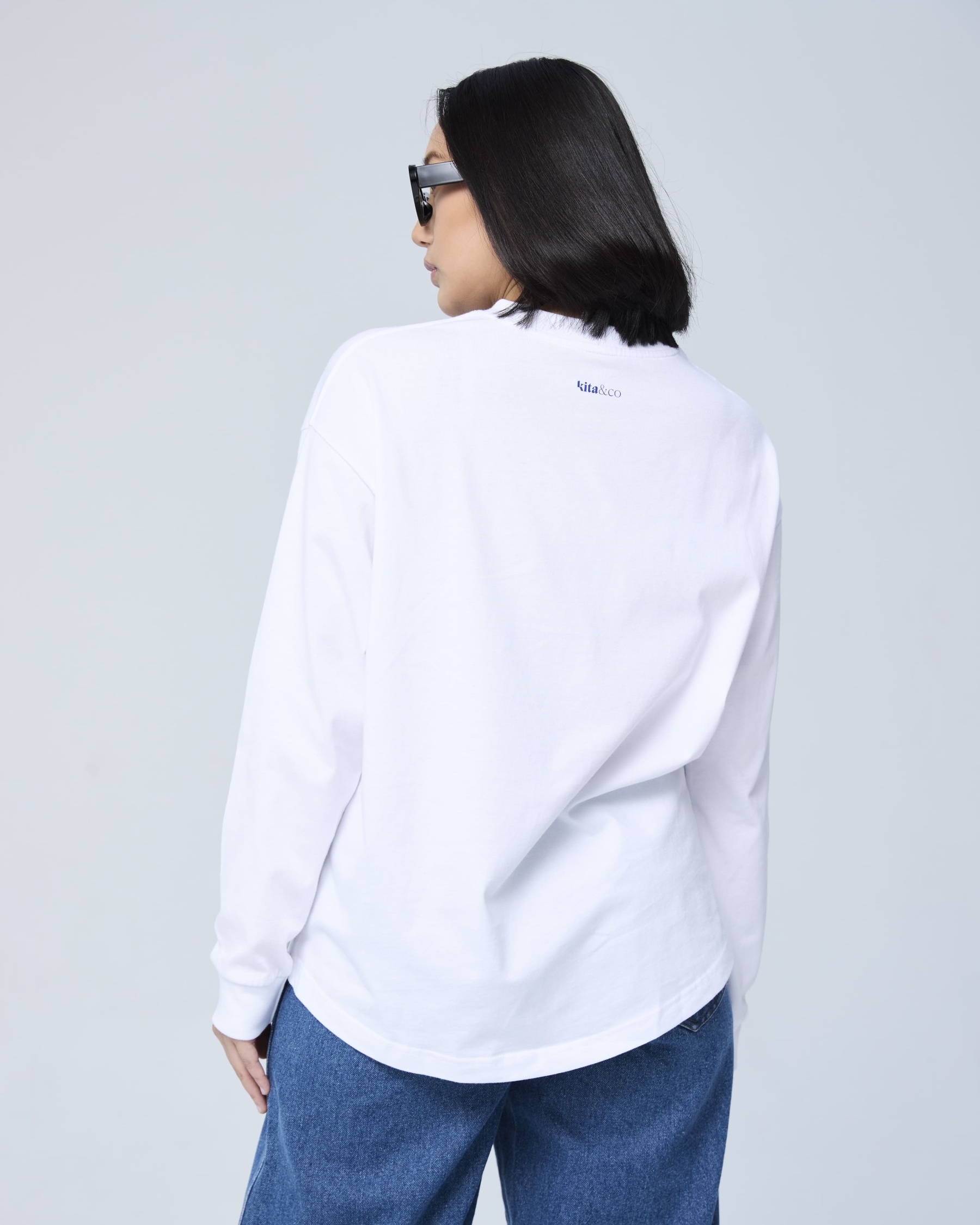 White Kita Denim Graphic Jumper