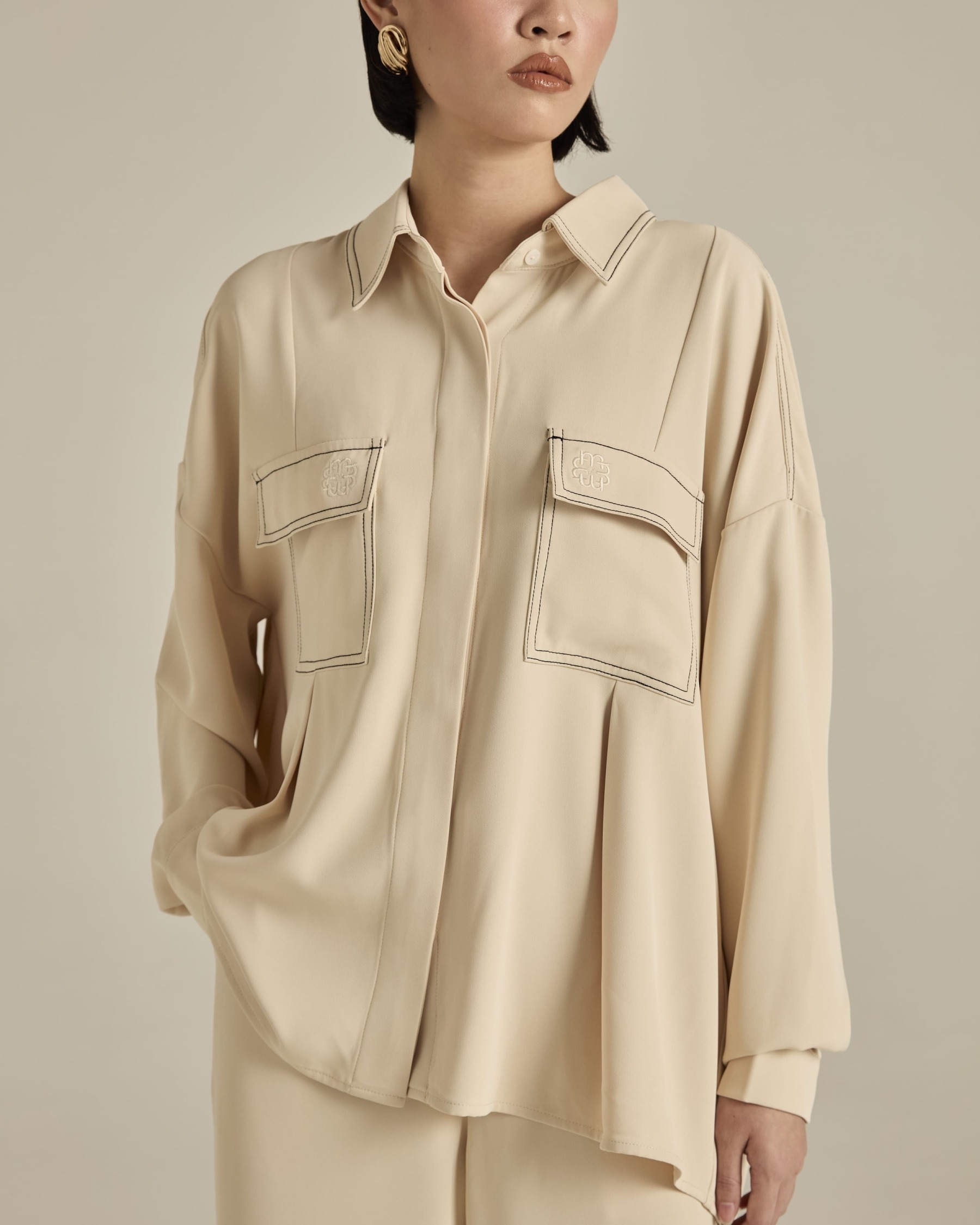 Nadya Soft Beige Monogram Loose Shirt