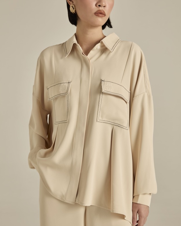 Nadya Soft Beige Monogram Loose Shirt