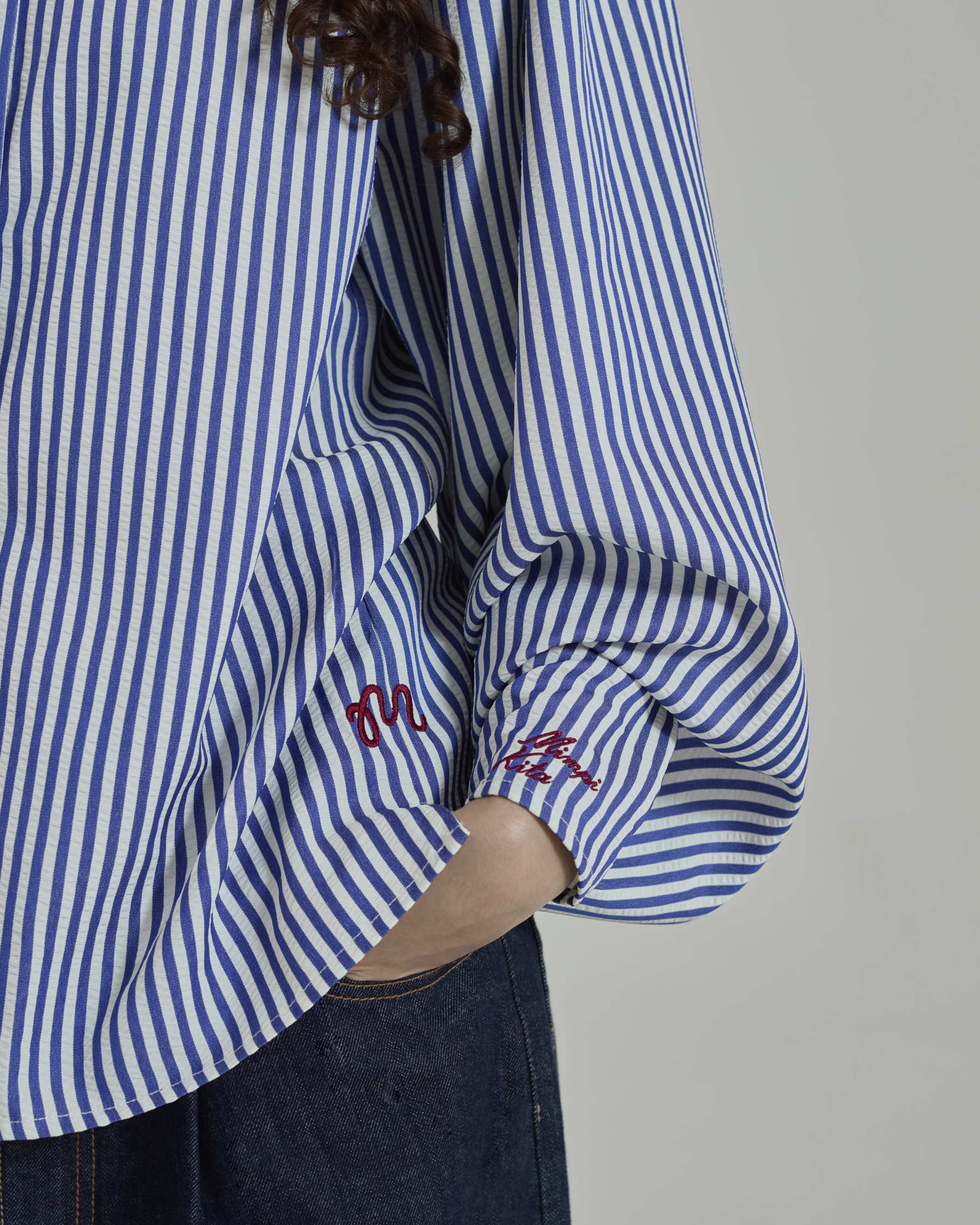 Emily Blue Striped Puff Sleeves Shirt