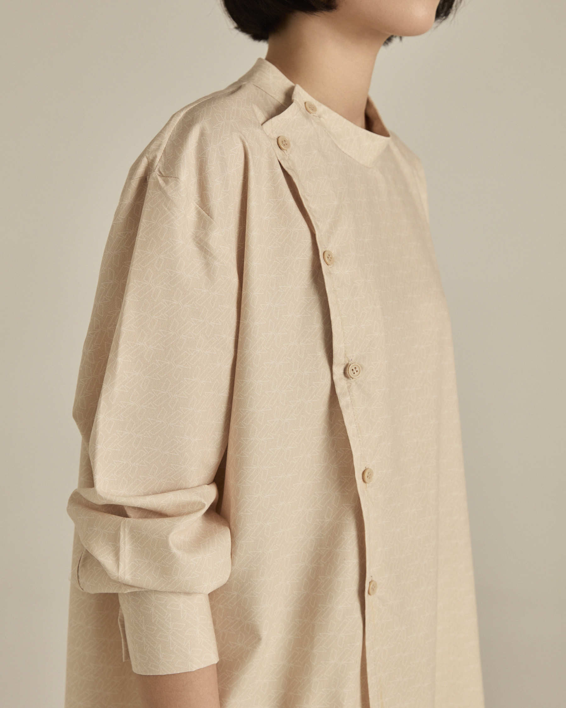 Nude Asymmetric Printed Shirt