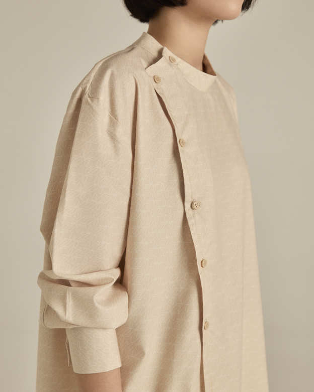 Nude Asymmetric Printed Shirt