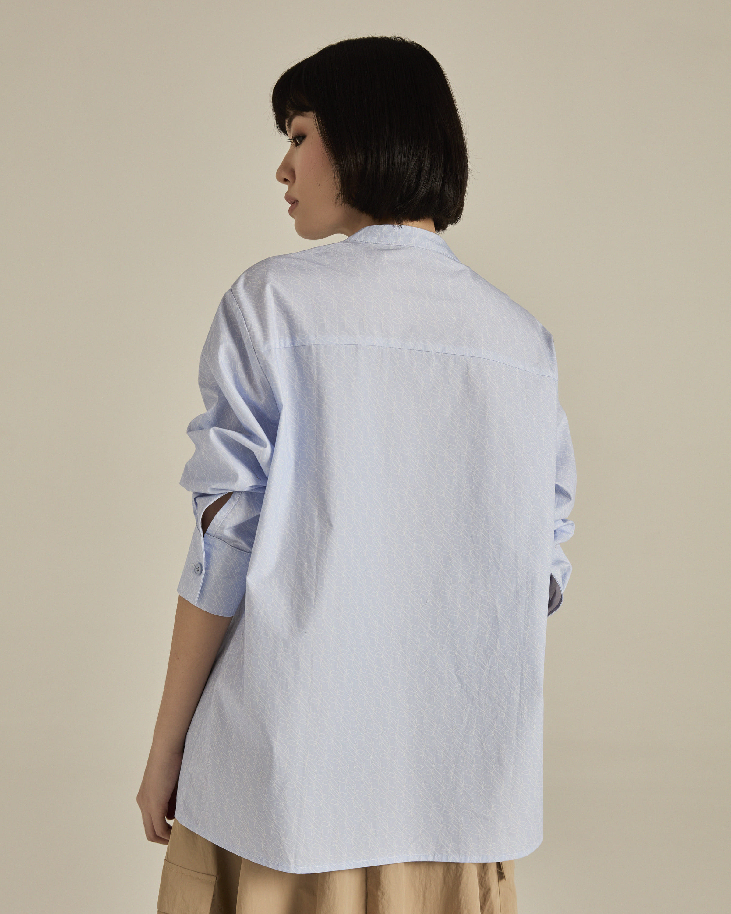 Light Blue Asymmetric Printed Shirt