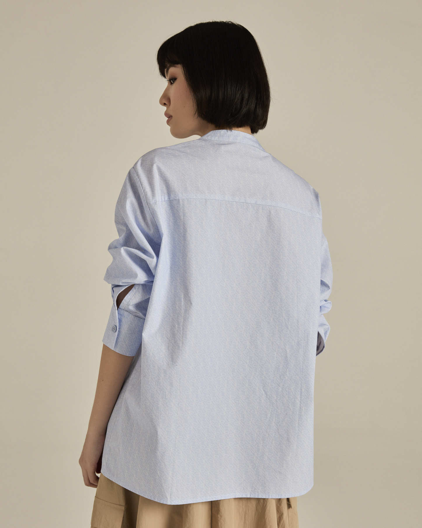 Light Blue Asymmetric Printed Shirt